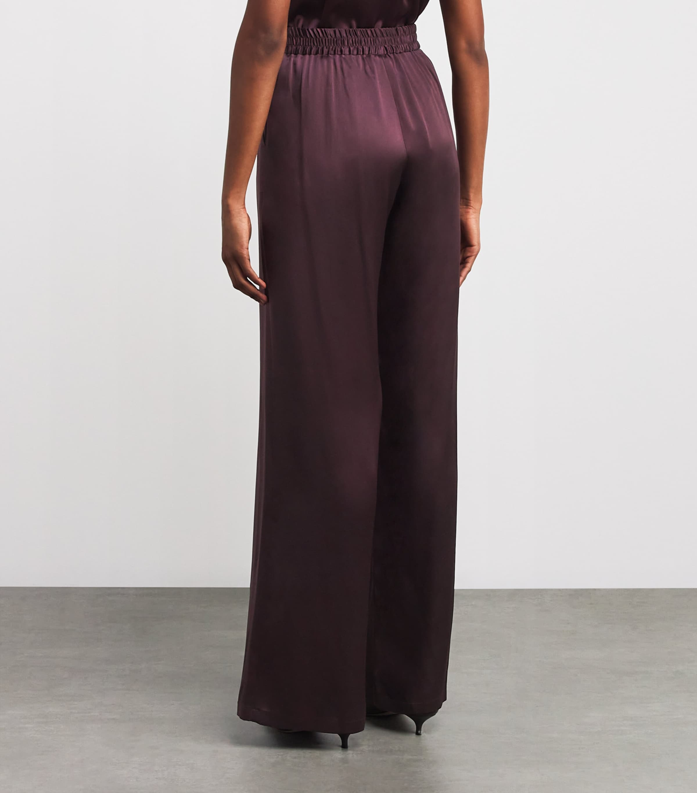 Eleventy Womens Silk Satin Palazzo Trousers Mosto Image 4