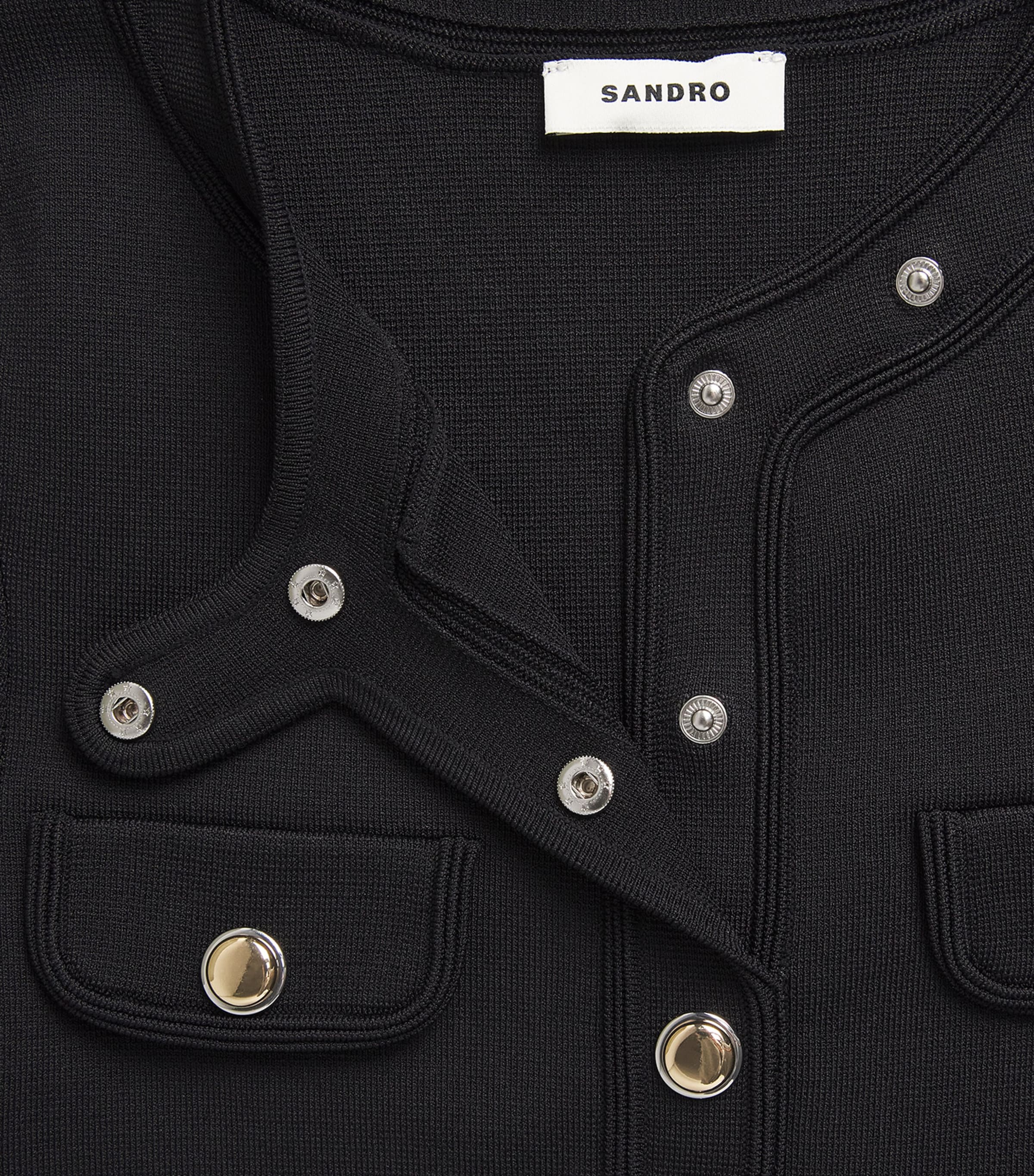 Sandro Paris Womens Knitted Button-Up Mini Dress Black Image 5