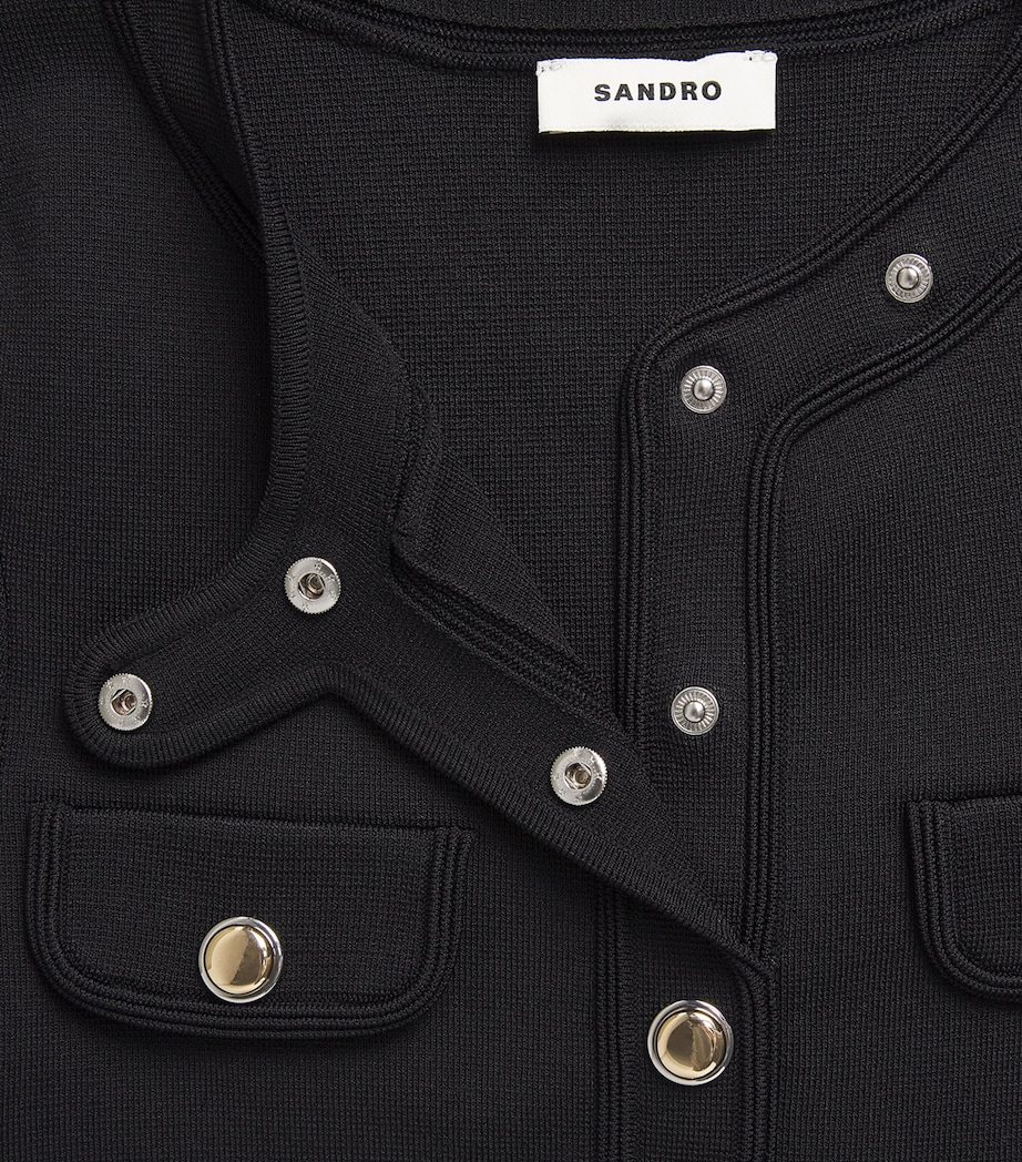 Sandro Paris Womens Knitted Button-Up Mini Dress Black Image 5
