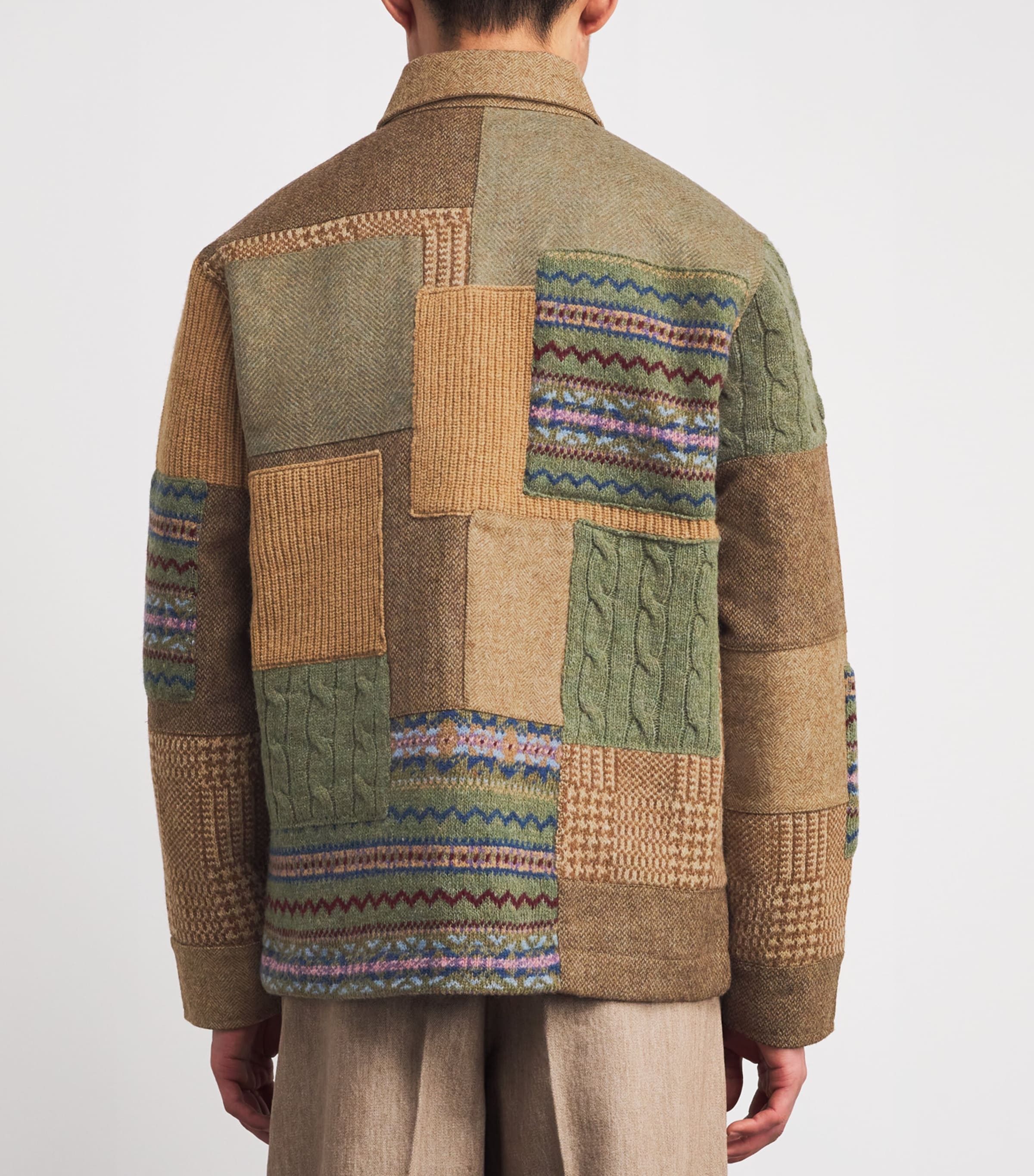 Wool-Cashmere Patchwork Utility Cardigan CLA TAN Image 4