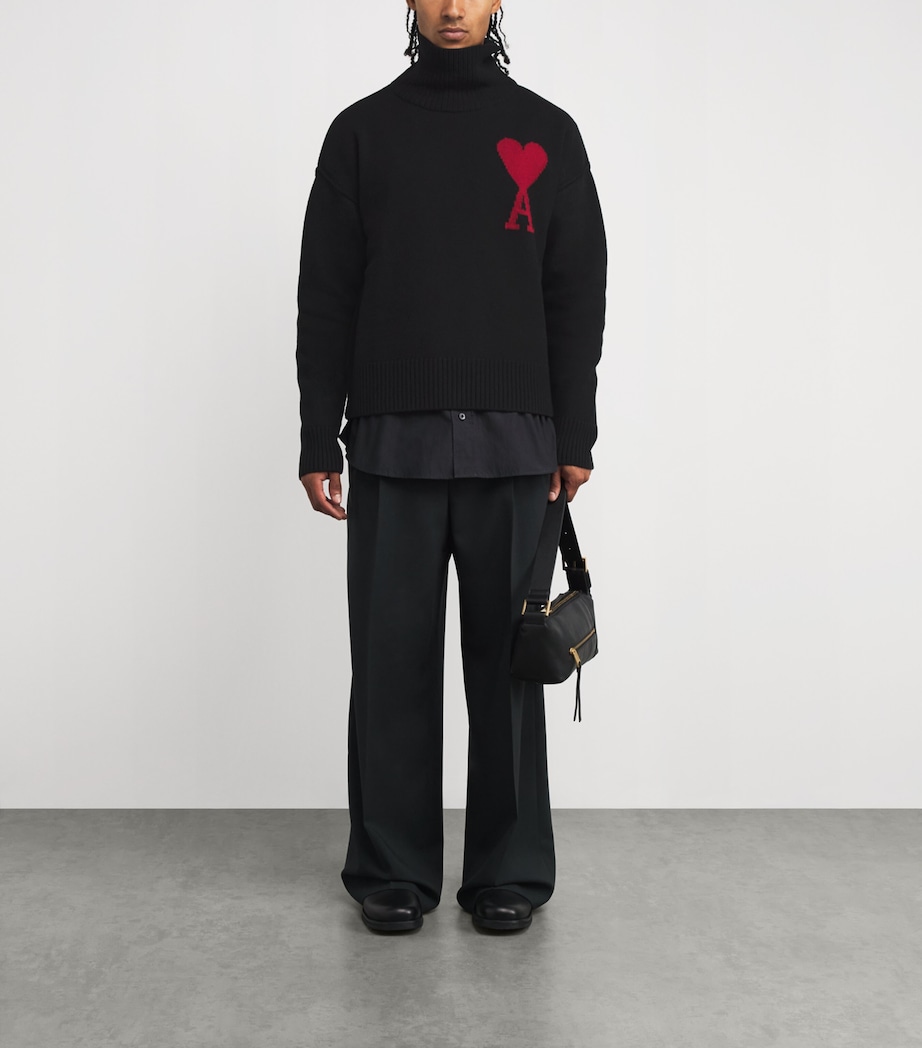 Virgin Wool Logo Rollneck Sweater BLACK/RED/009 Image 2