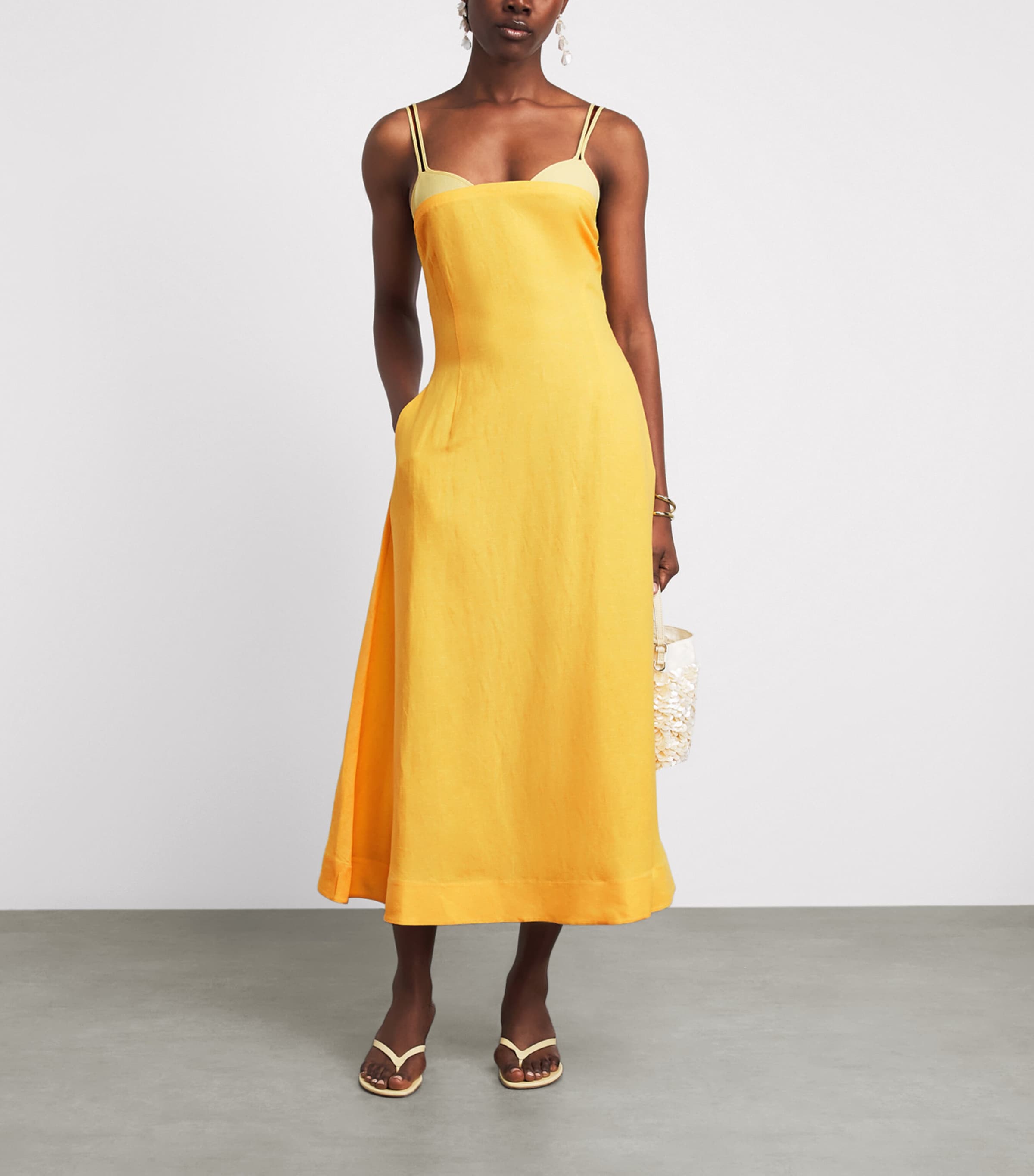 Simkhai Womens Linen-Blend Corabeth Midi Dress Mango Image 2