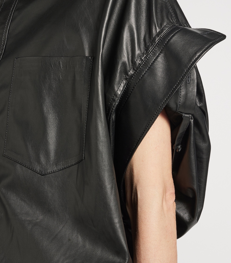 Leather Tucked-Sleeve Shirt 1000 Image 7