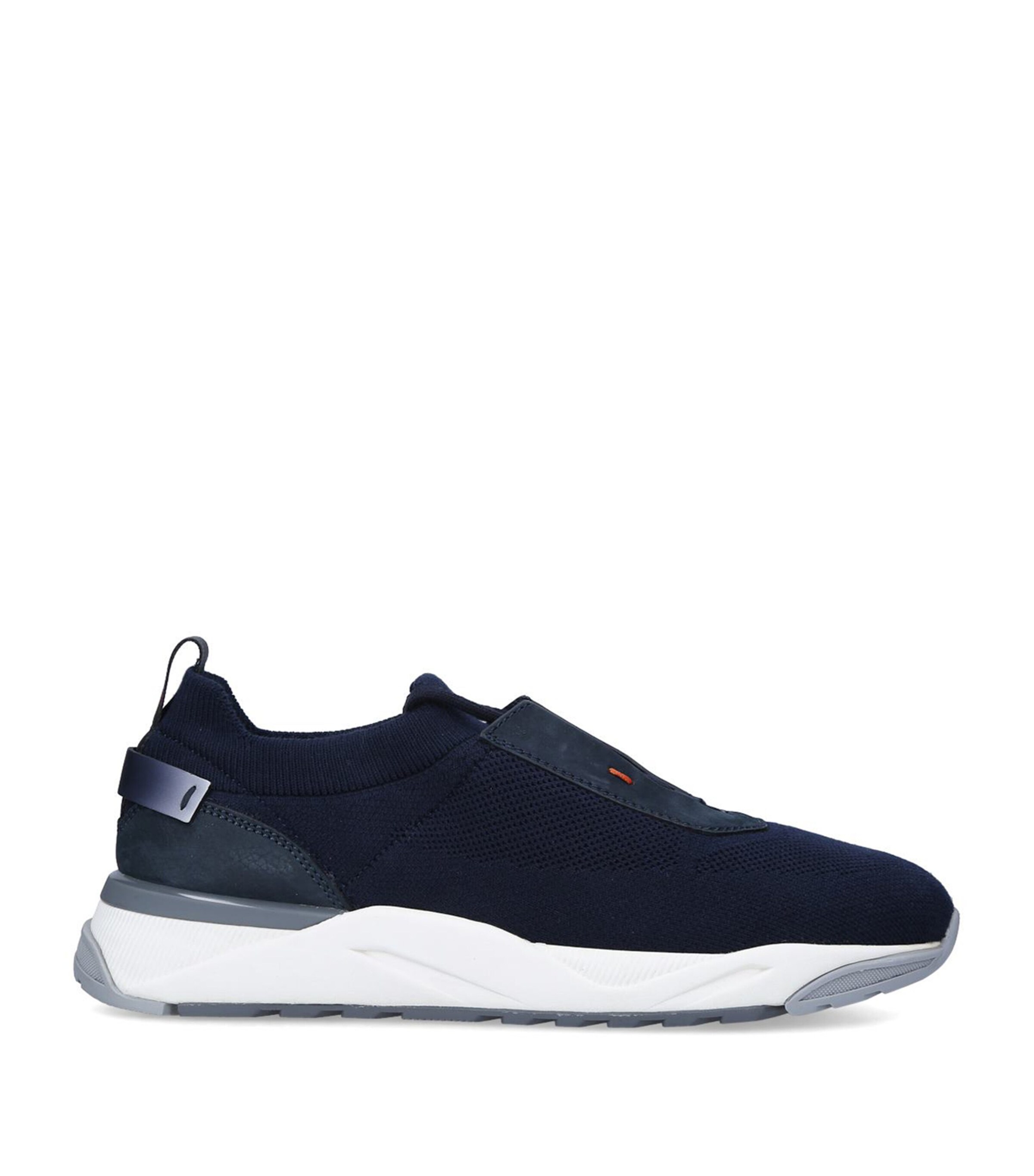 Santoni Leather-Trim Knit Sneakers Navy Image 3