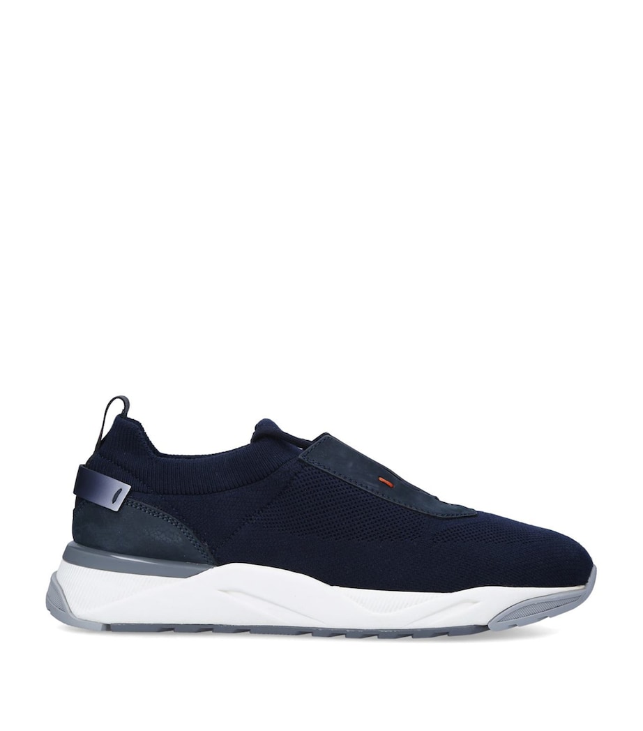 Santoni Leather-Trim Knit Sneakers Navy Image 3