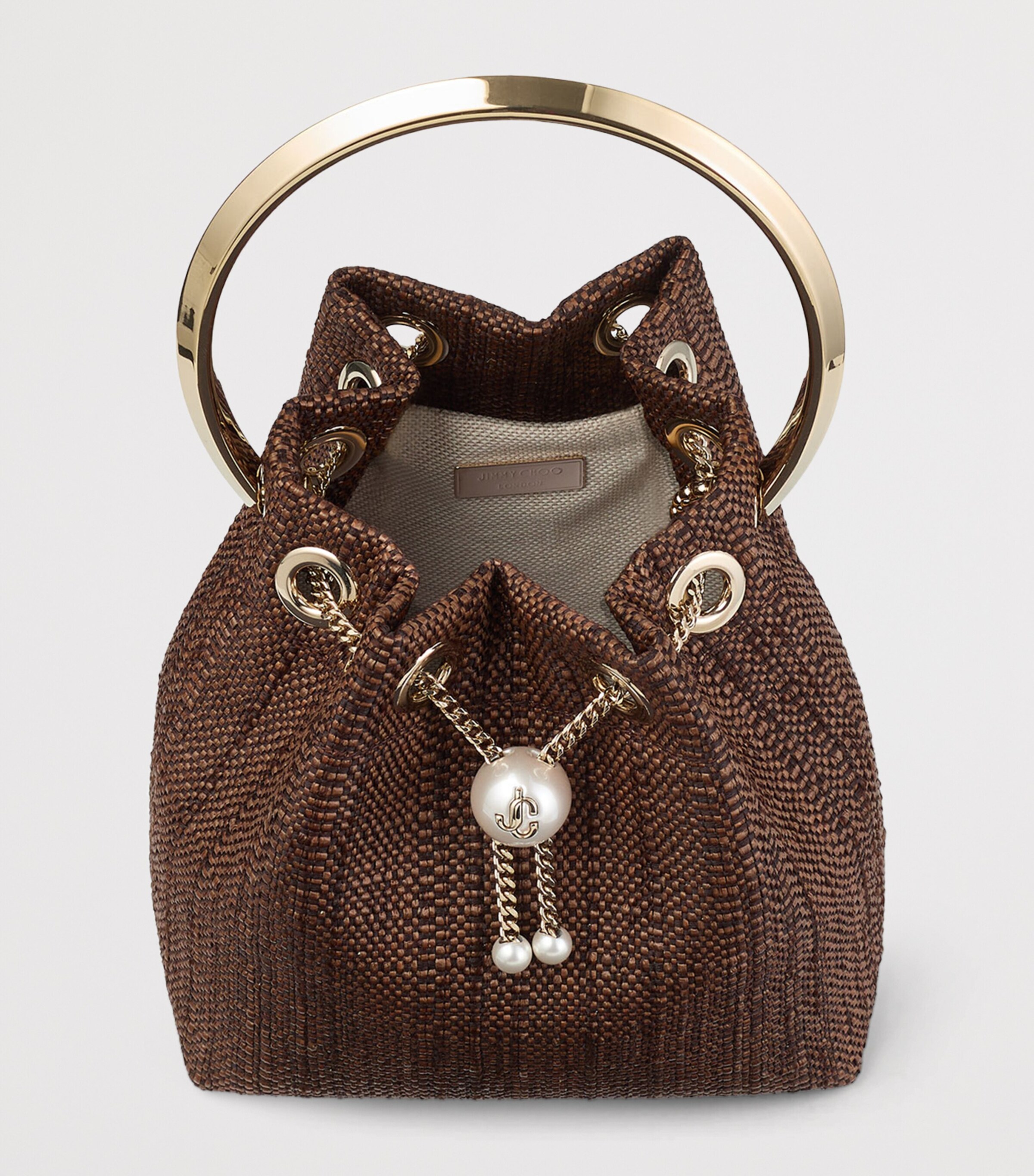 Jimmy Choo Bon Bon Woven Top-Handle Bag Tan/light Gold Image 5