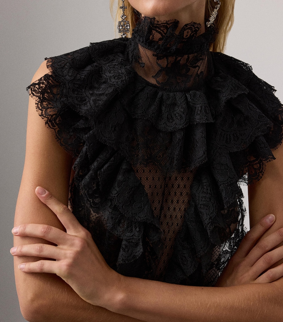 Cotton-Blend Floral Lace Bodysuit BLACK Image 4