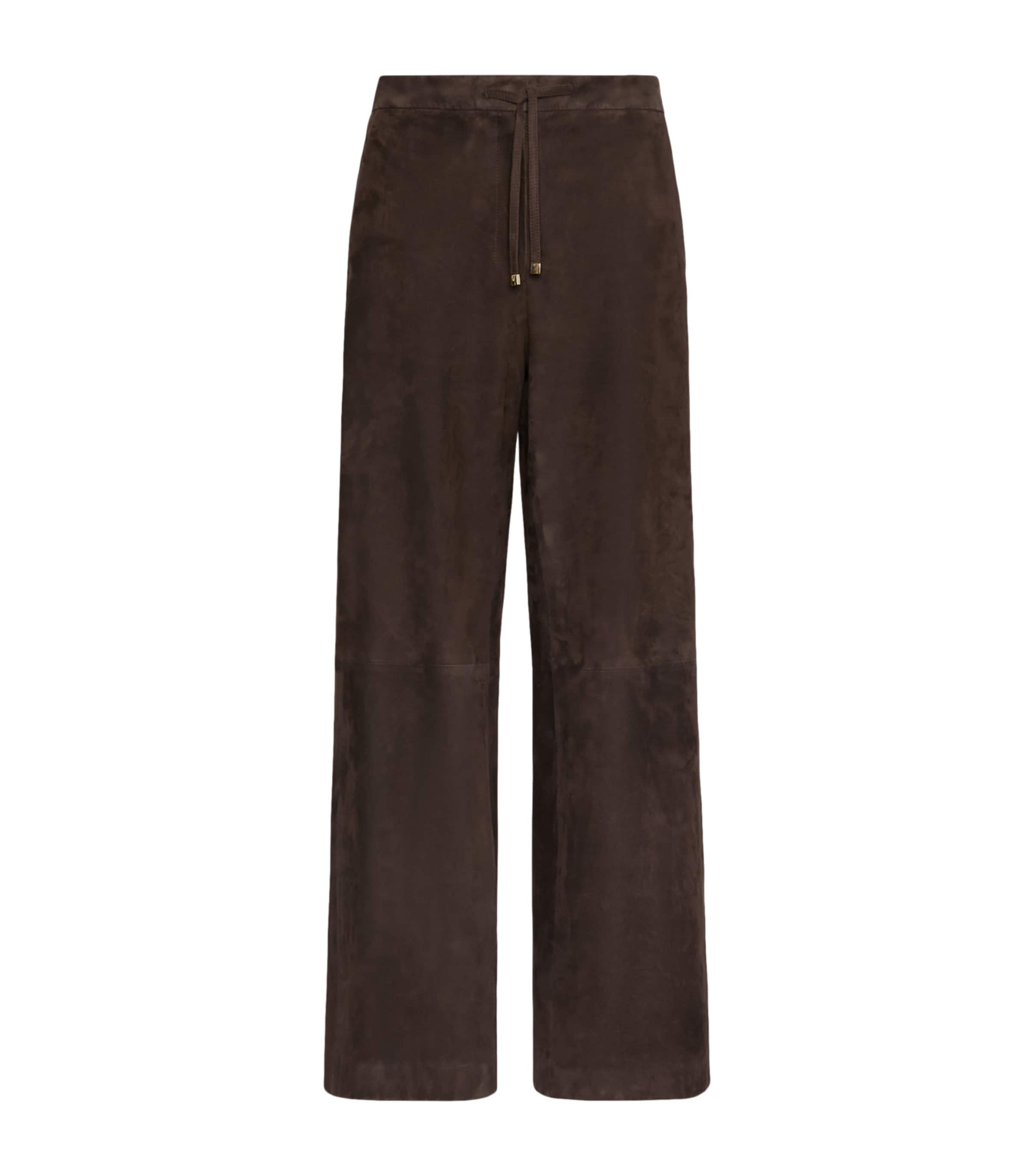 Max Mara Womens Suede Drawstring Trousers Brown Image 1