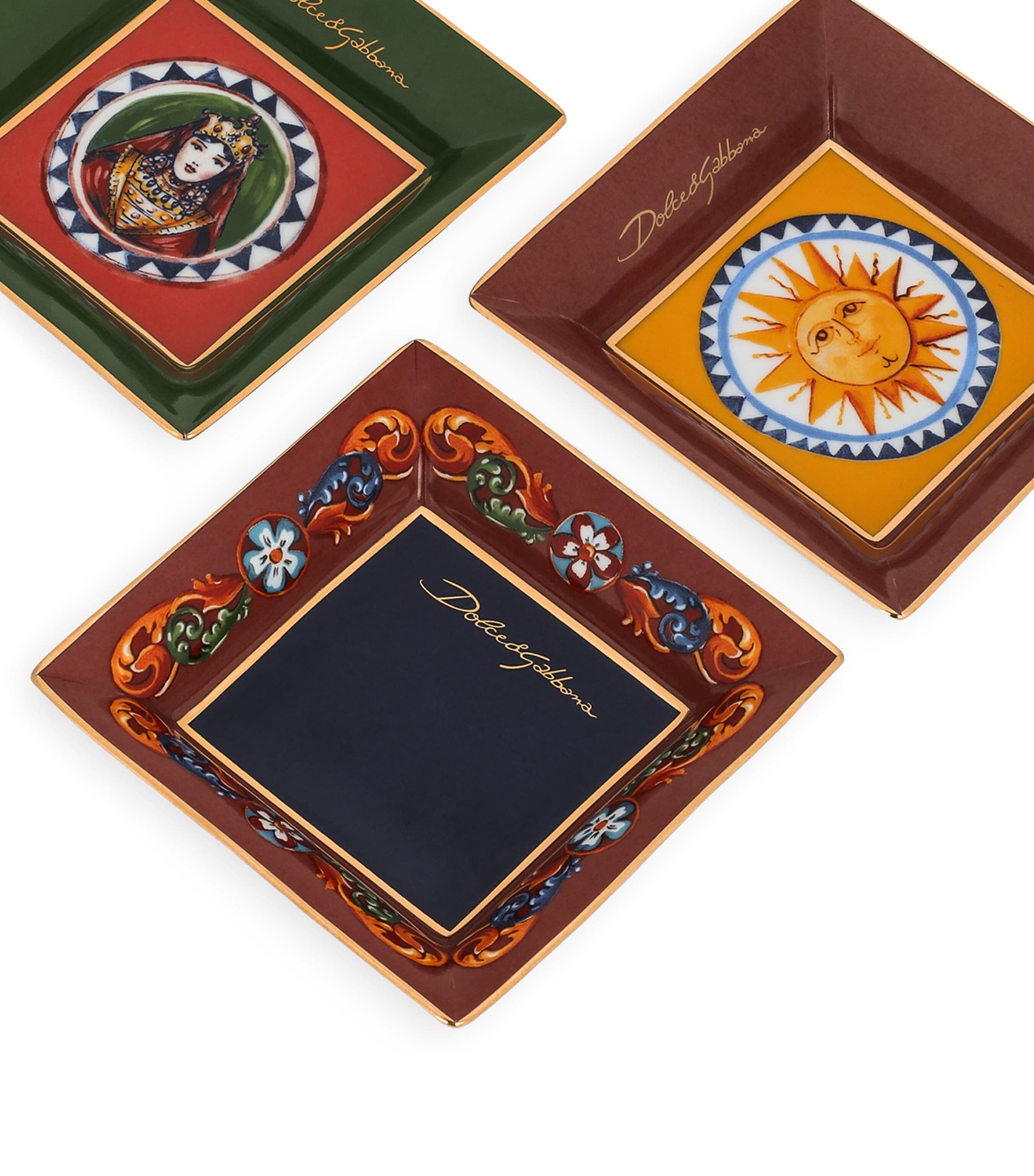 Dolce&Gabbana Casa Set of 3 Carretto Decorative Square Plates (10cm) Carretto Image 6