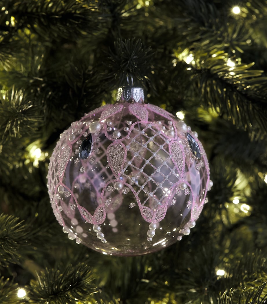 Harrods Glass Glitter Criss-Cross Bauble Lilac Image 3