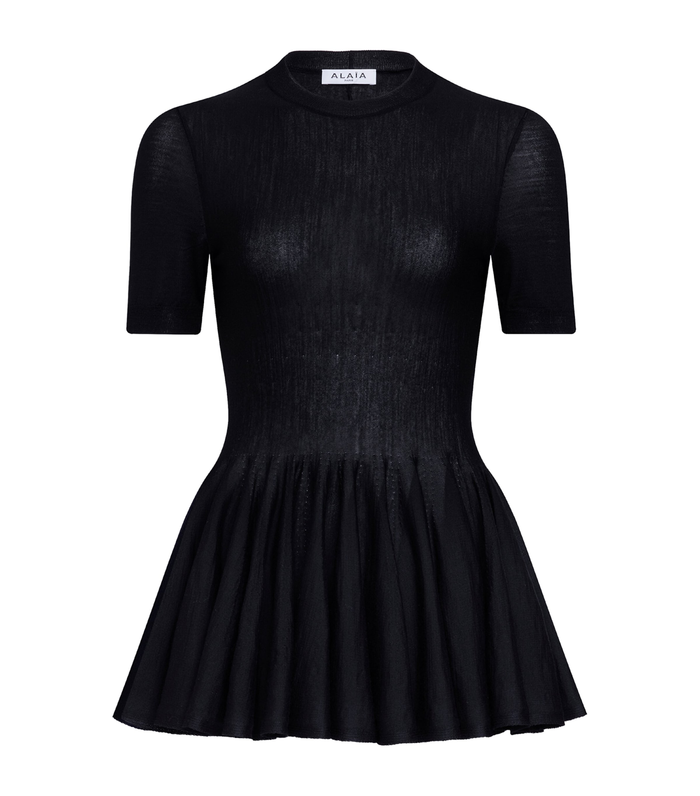 Alaïa Peplum-style Short-sleeved Top In Virgin Wool In Black