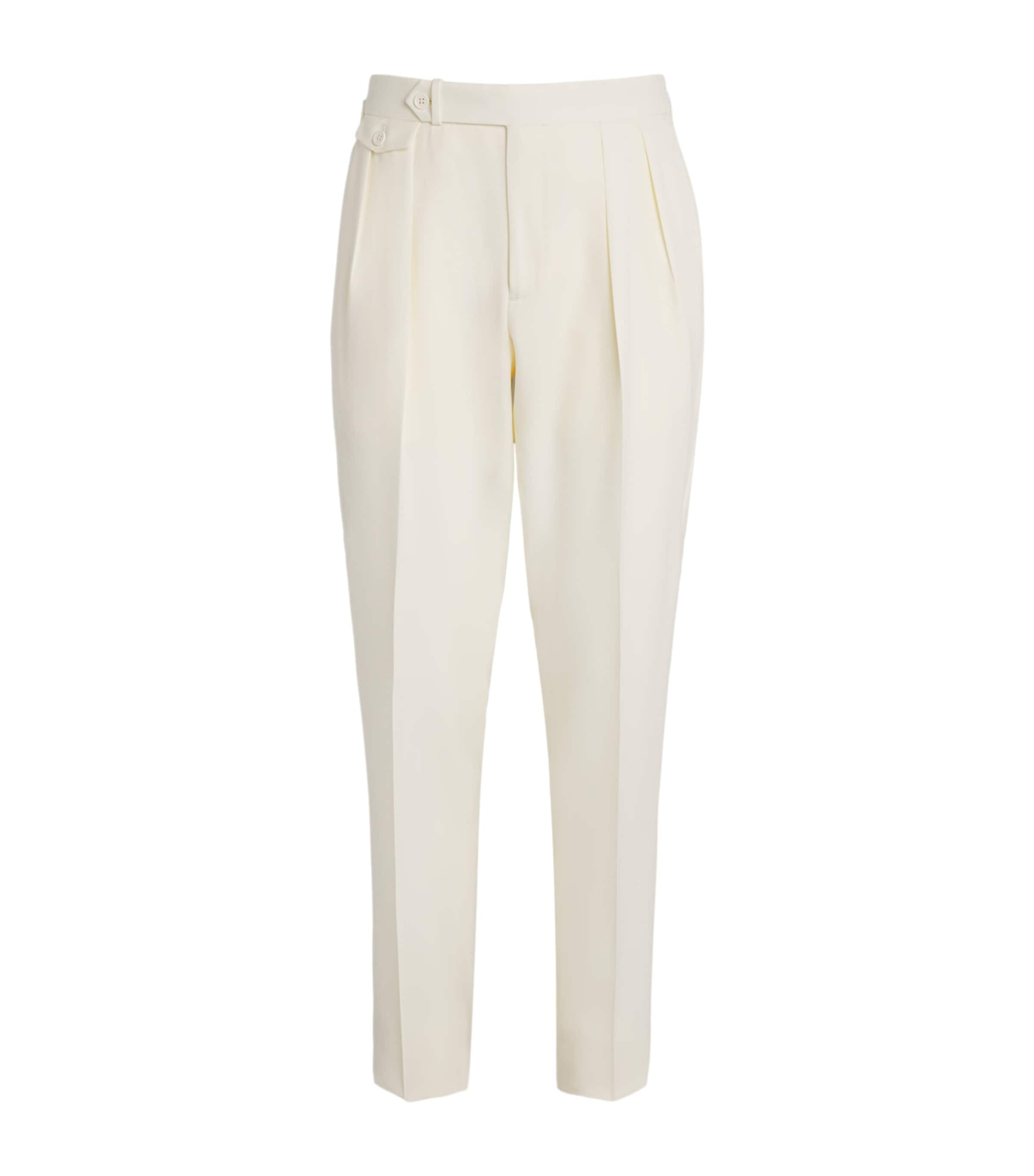 Polo Ralph Lauren Wool Barathea Pleated Trousers In White