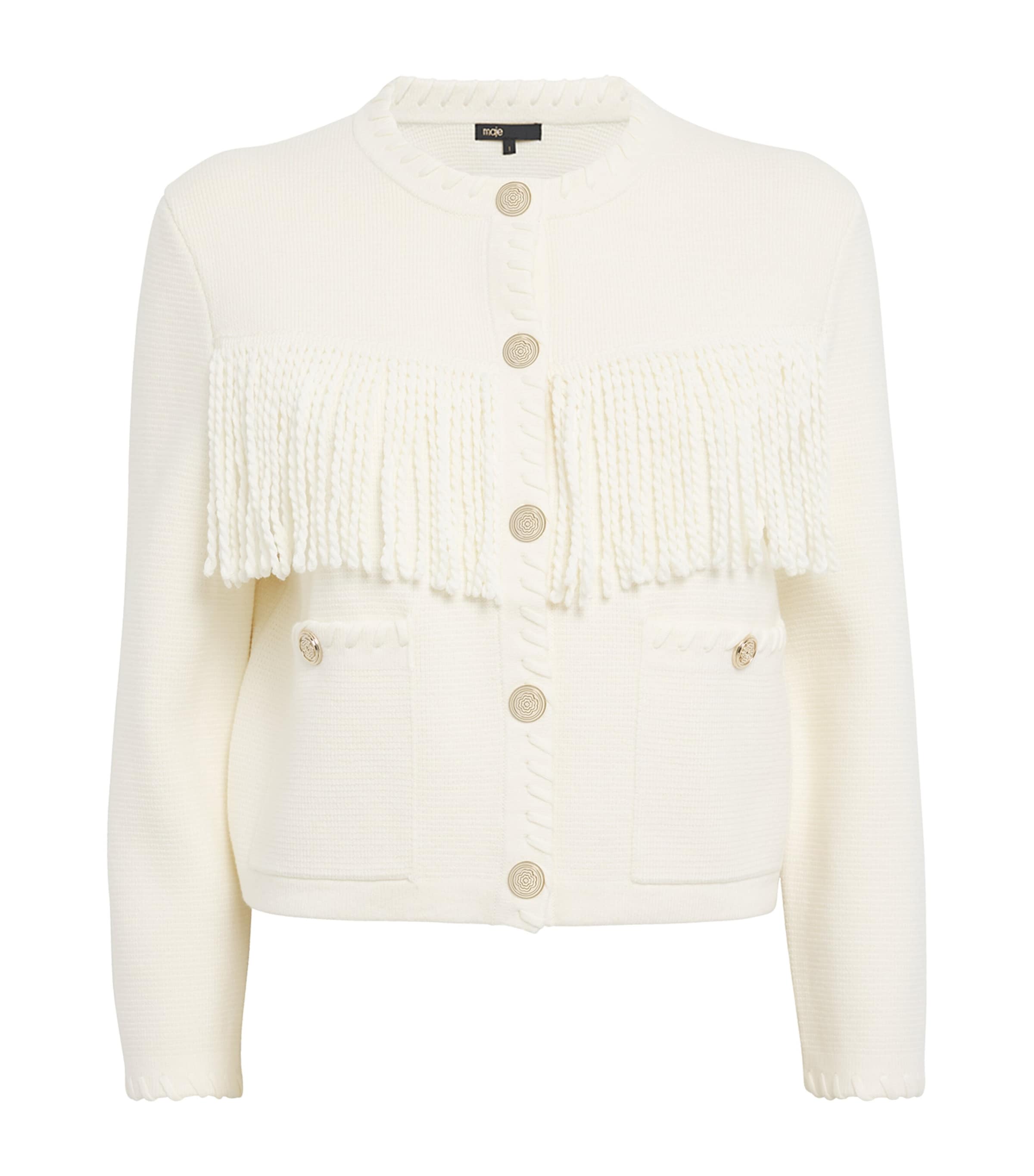Maje Fringed Cardigan In White