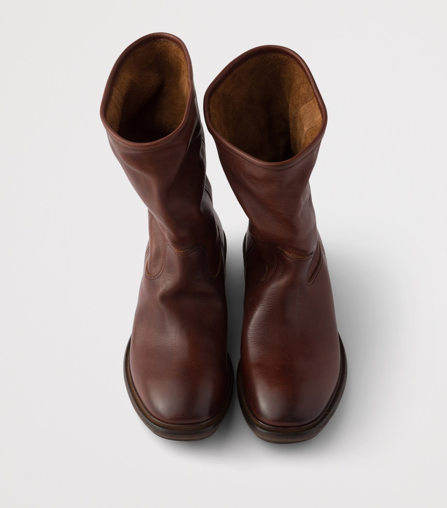Prada Leather Vintage-Effect Mid-Calf Boots 30 Brown Image 4