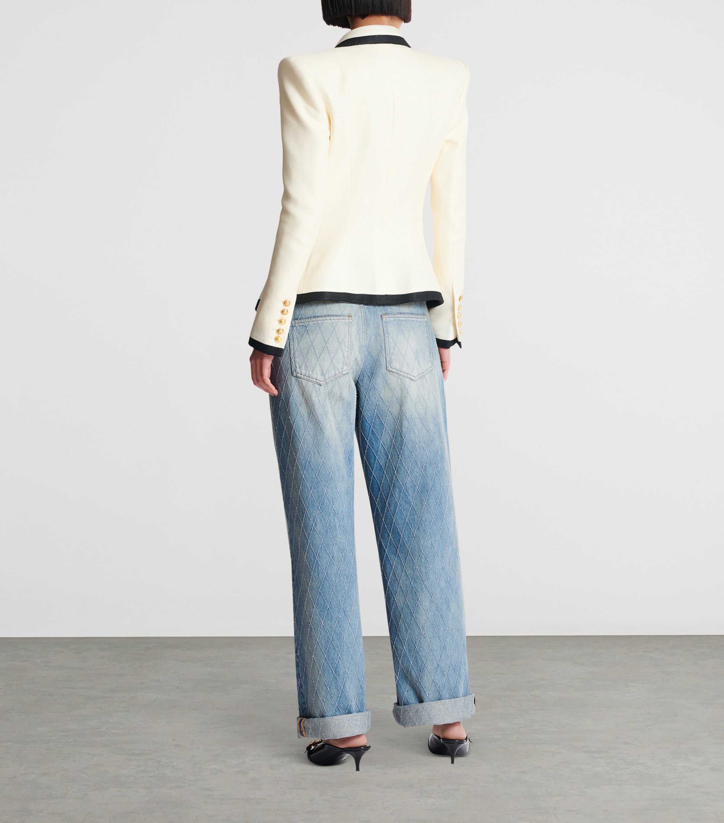 Basket Weave Bordered Blazer GWO ECRU/NOIR Image 7