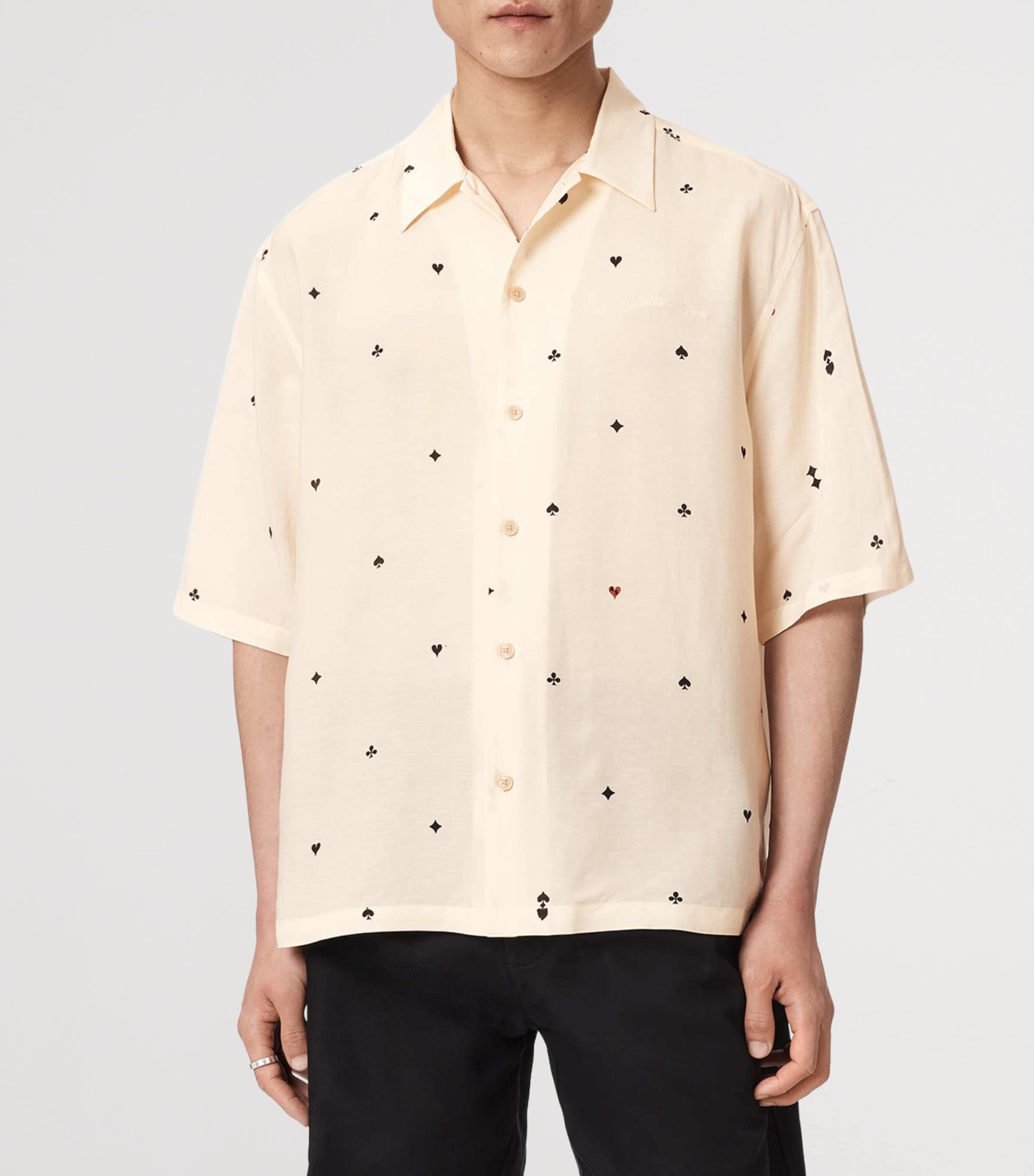 AllSaints Mens Short-Sleeve Cardsuit Shirt Ecru Image 3