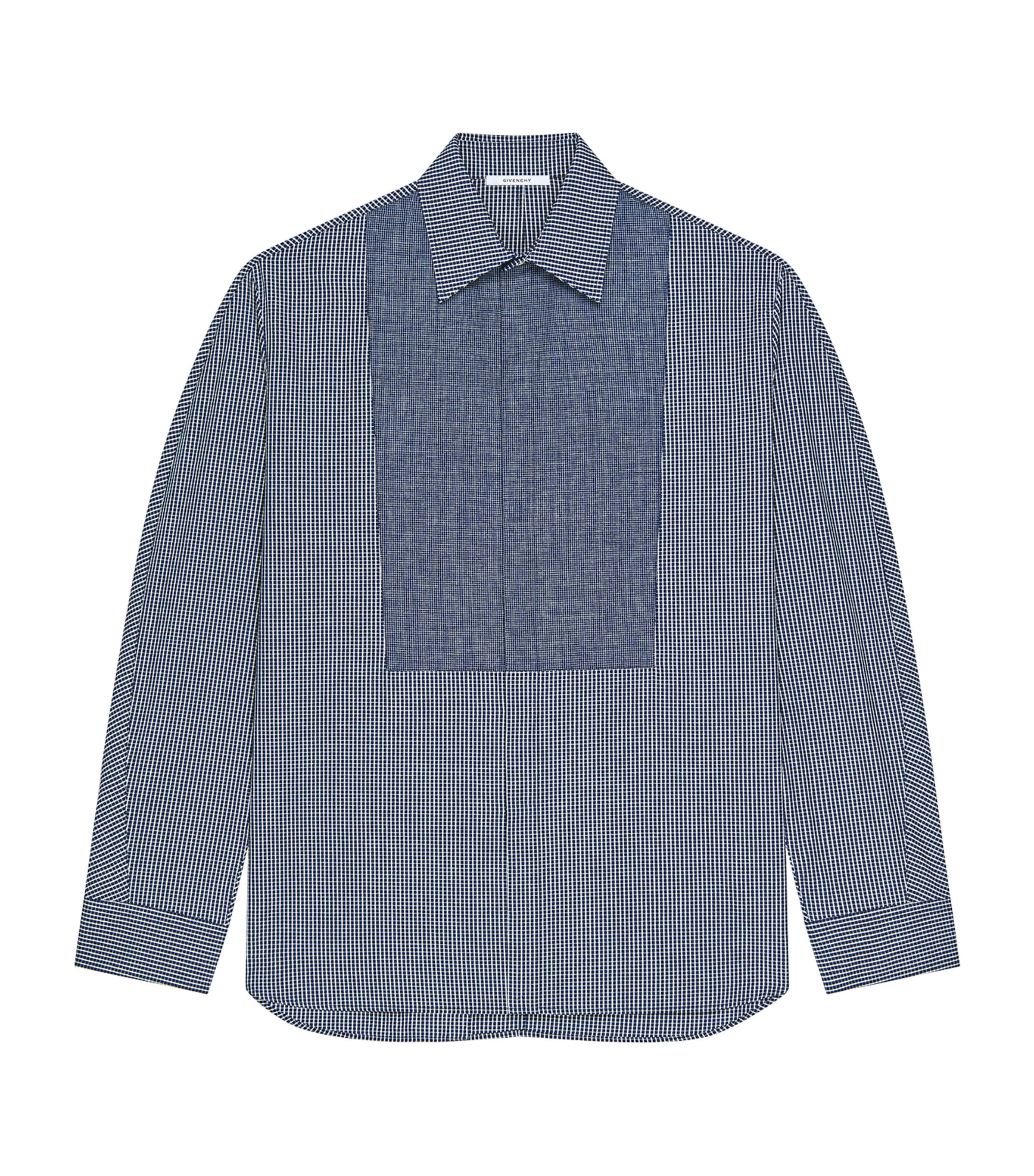 Givenchy Mens Cotton Check Plastron Shirt White/blue Image 1