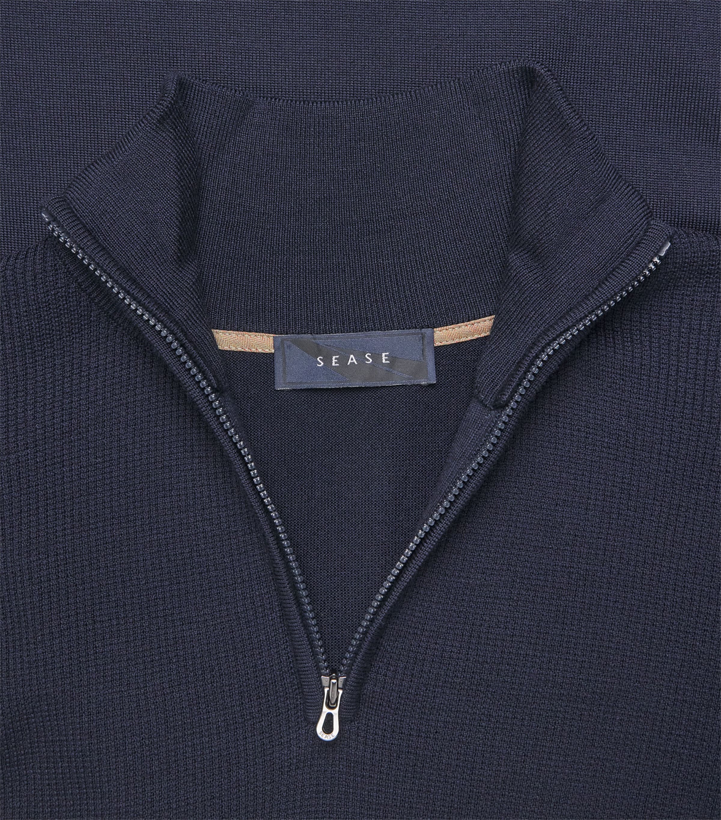 Sease Mens Virgin Wool Quarter-Zip Sweater Midnight Blue Image 6