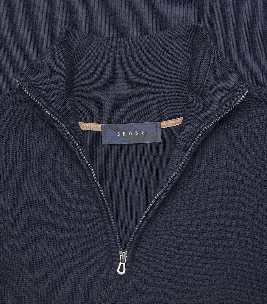 Sease Mens Virgin Wool Quarter-Zip Sweater Midnight Blue Image 6
