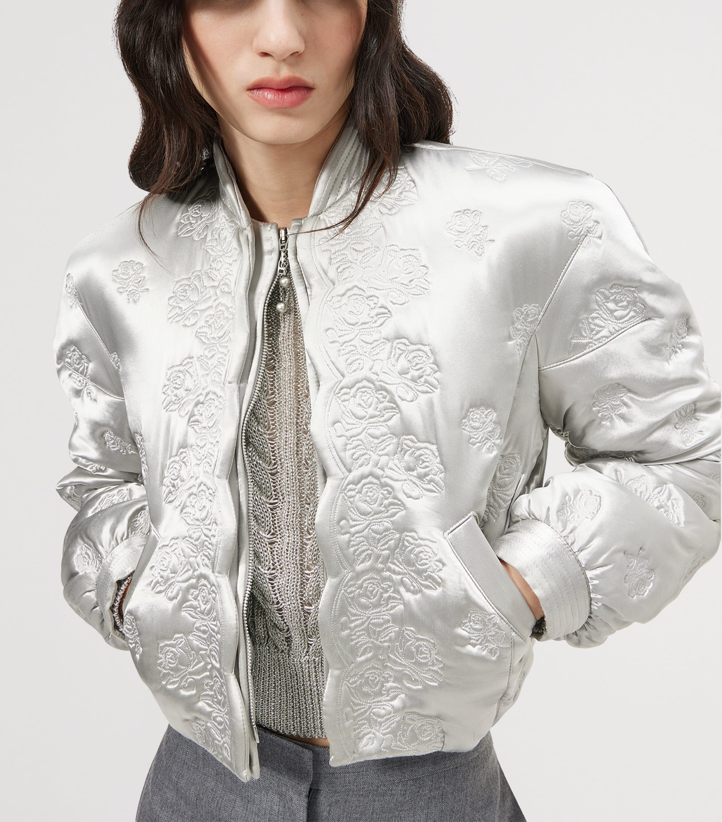 McQueen Womens Satin Embroidered Bomber Jacket Image 5