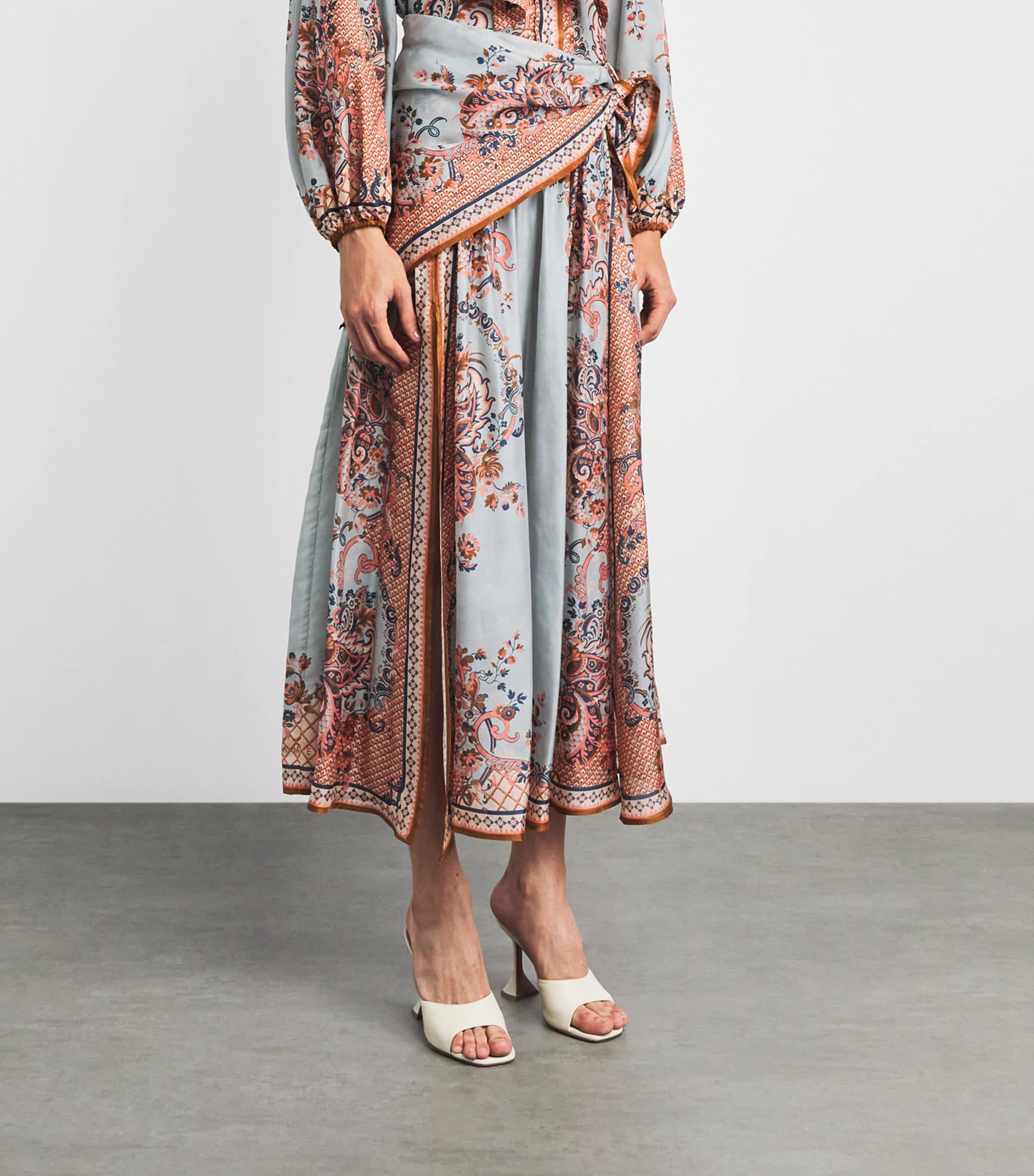 Zimmermann Womens Silk Printed Aster Midi Skirt Blupf Blue Psly Flrl Image 4
