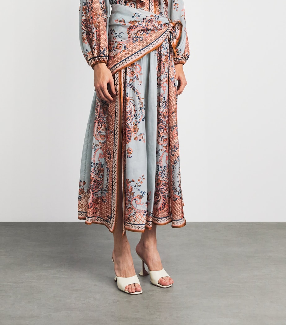 Zimmermann Womens Silk Printed Aster Midi Skirt Blupf Blue Psly Flrl Image 4