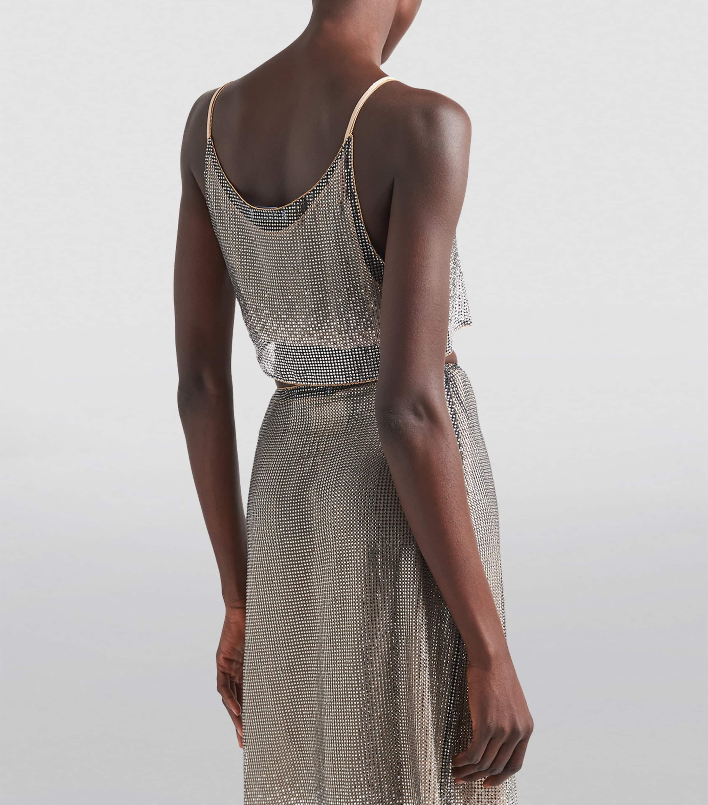 Rhinestone-Embroidered Mesh Top F0Z2D Image 4