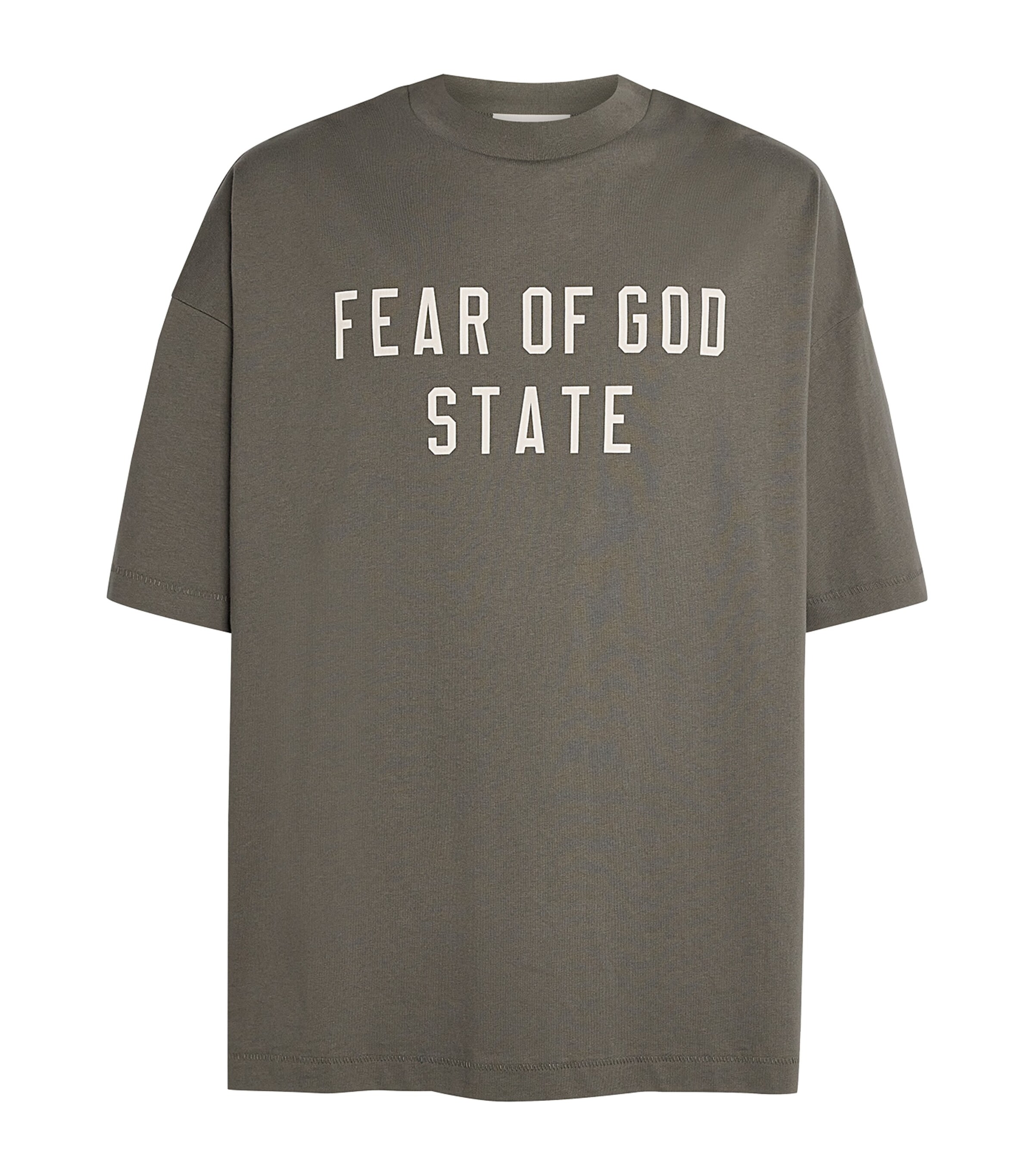 FEAR OF GOD ESSENTIALS Mens Cotton Logo Oversized T-Shirt Moss Image 1