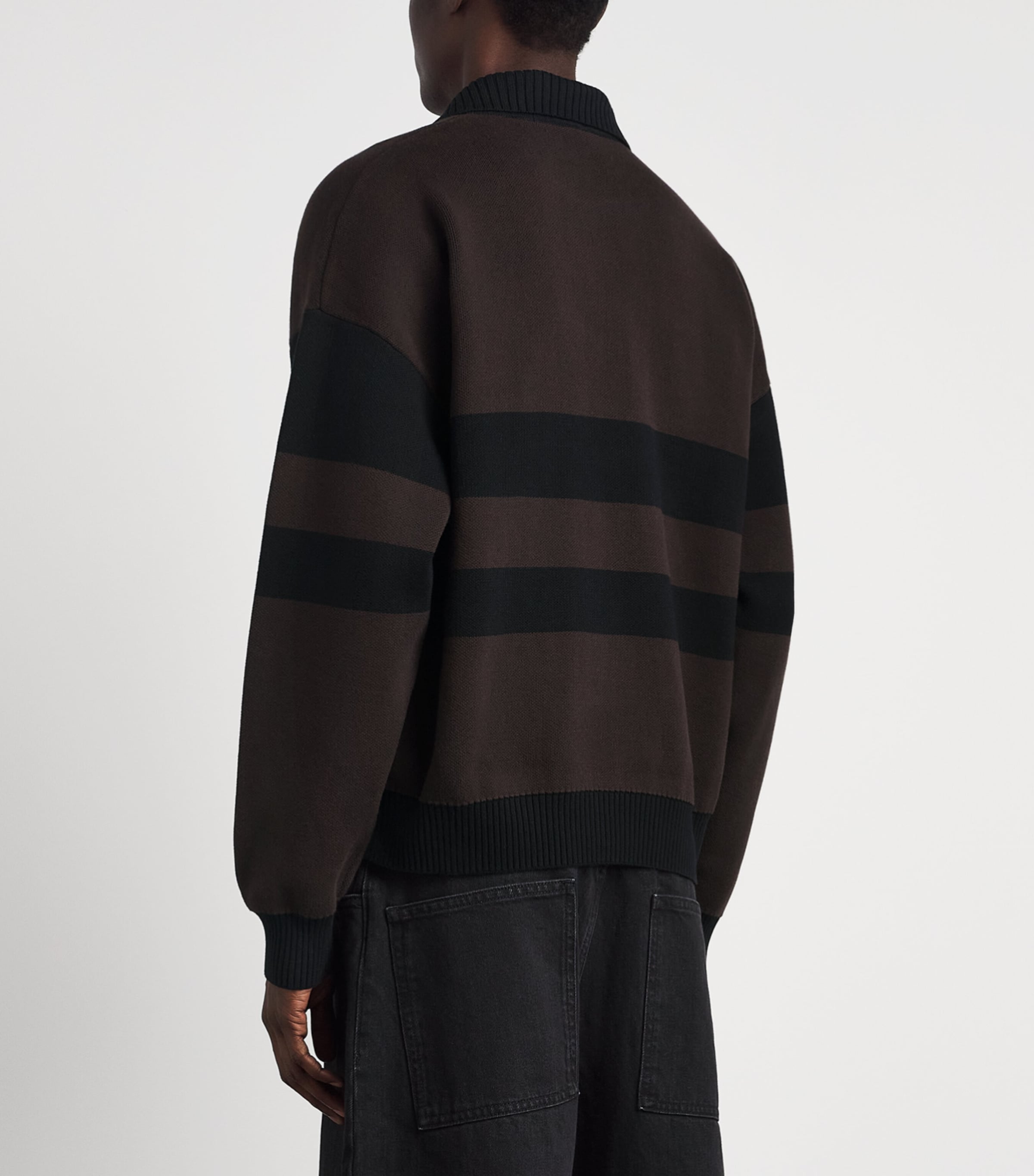 Fred Perry Mens Cotton Stripe Zip-Up Cardigan Rich Brown Image 5