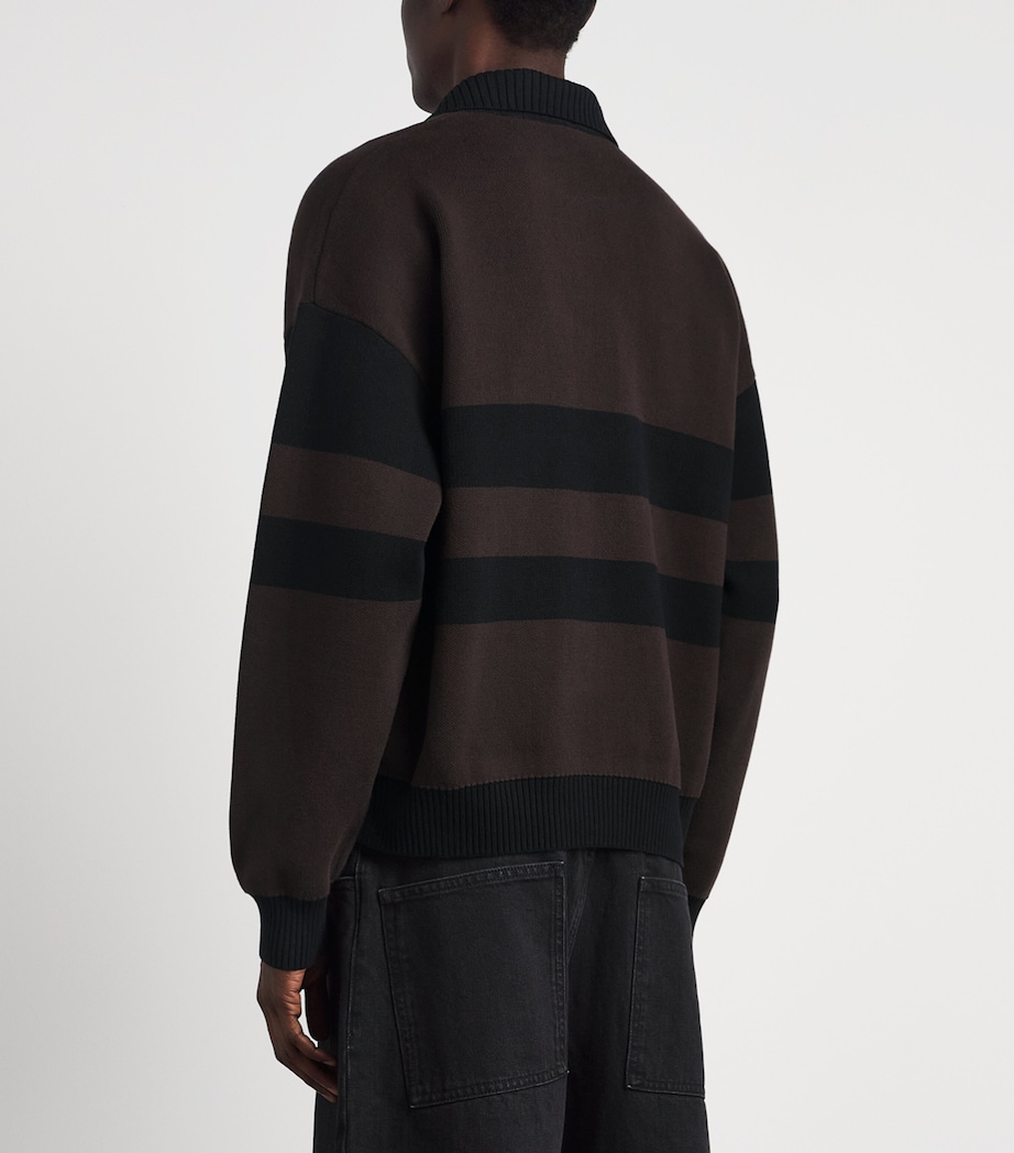 Fred Perry Mens Cotton Stripe Zip-Up Cardigan Rich Brown Image 5
