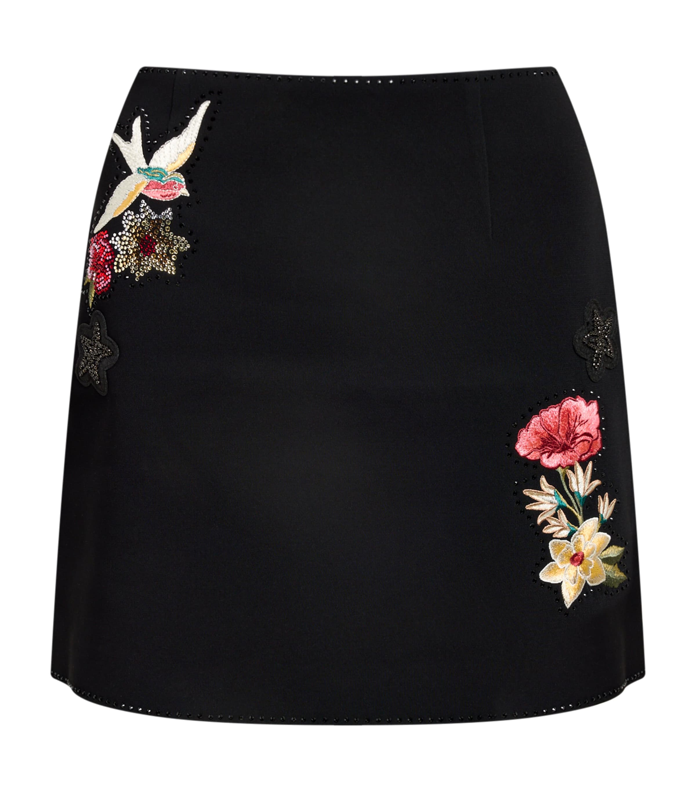 Cinq À Sept Western Amour Doris Floral-embroidered Mini Skirt In Black