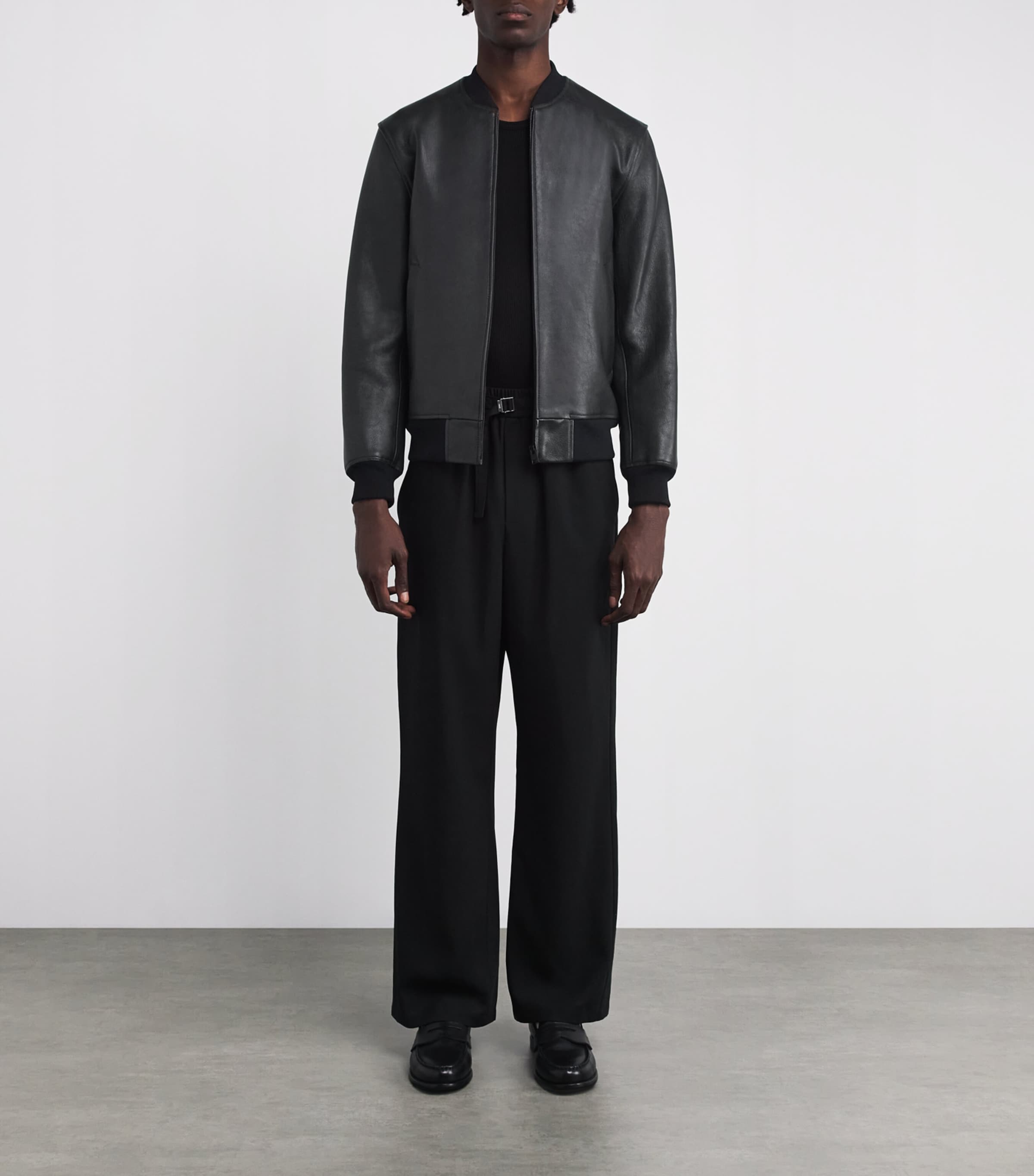 Leather Bomber Jacket BLACK Image 2