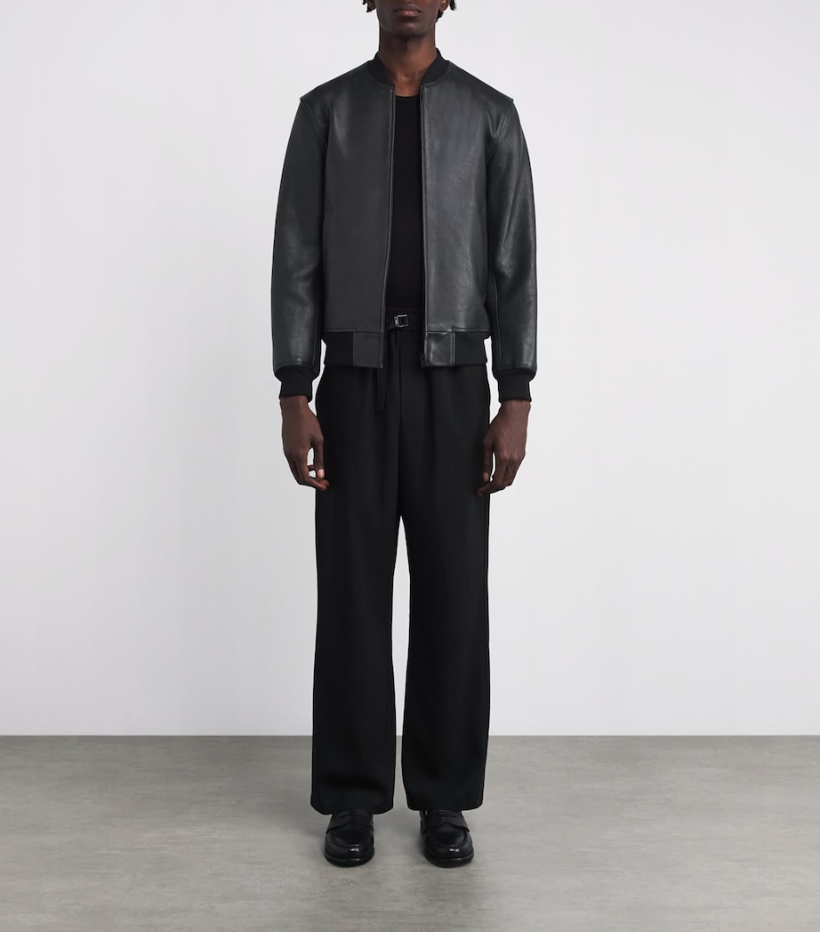 Leather Bomber Jacket BLACK Image 2