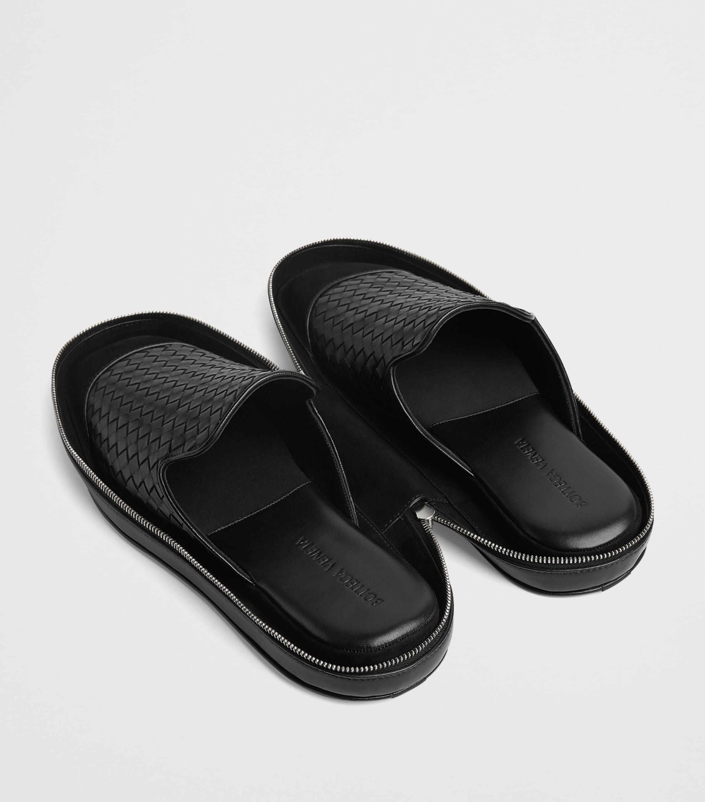 Bottega Veneta Black Lambskin Palazzo Slippers and Travel Case