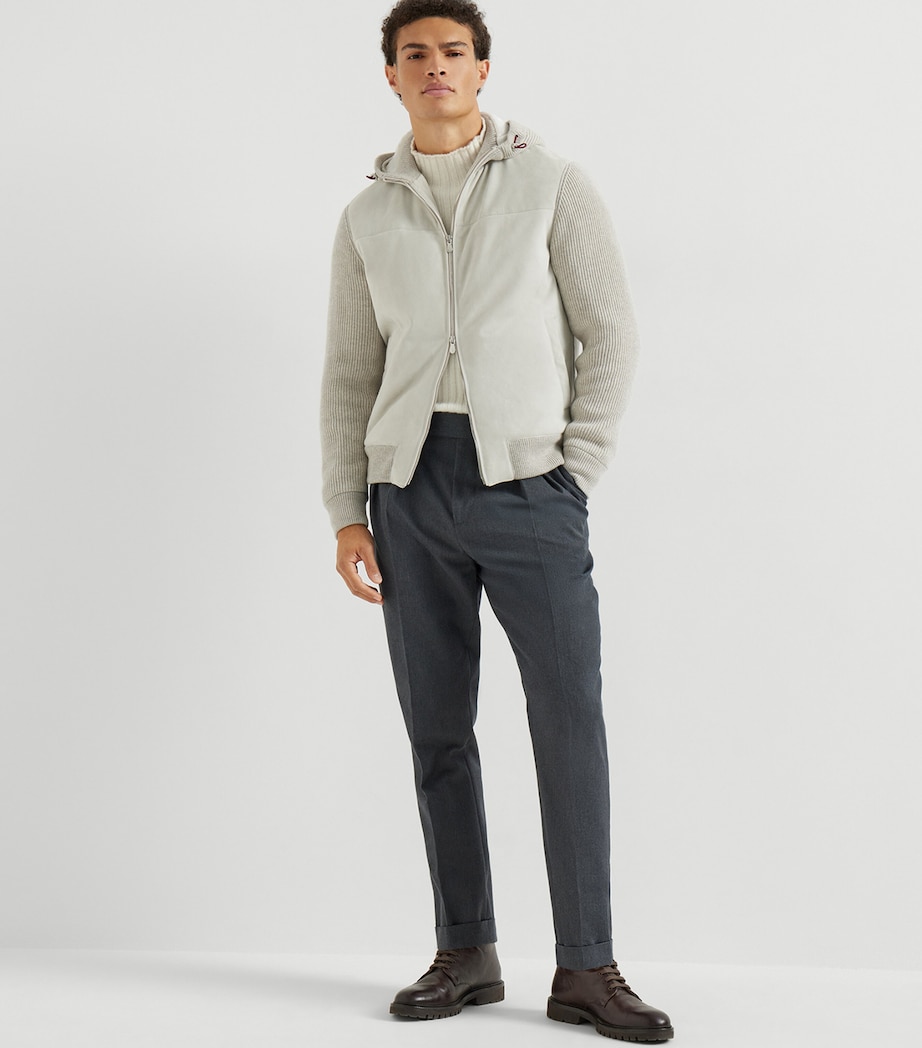 Suede Cashmere-Trim Padded Hoodie CVI78 Image 3