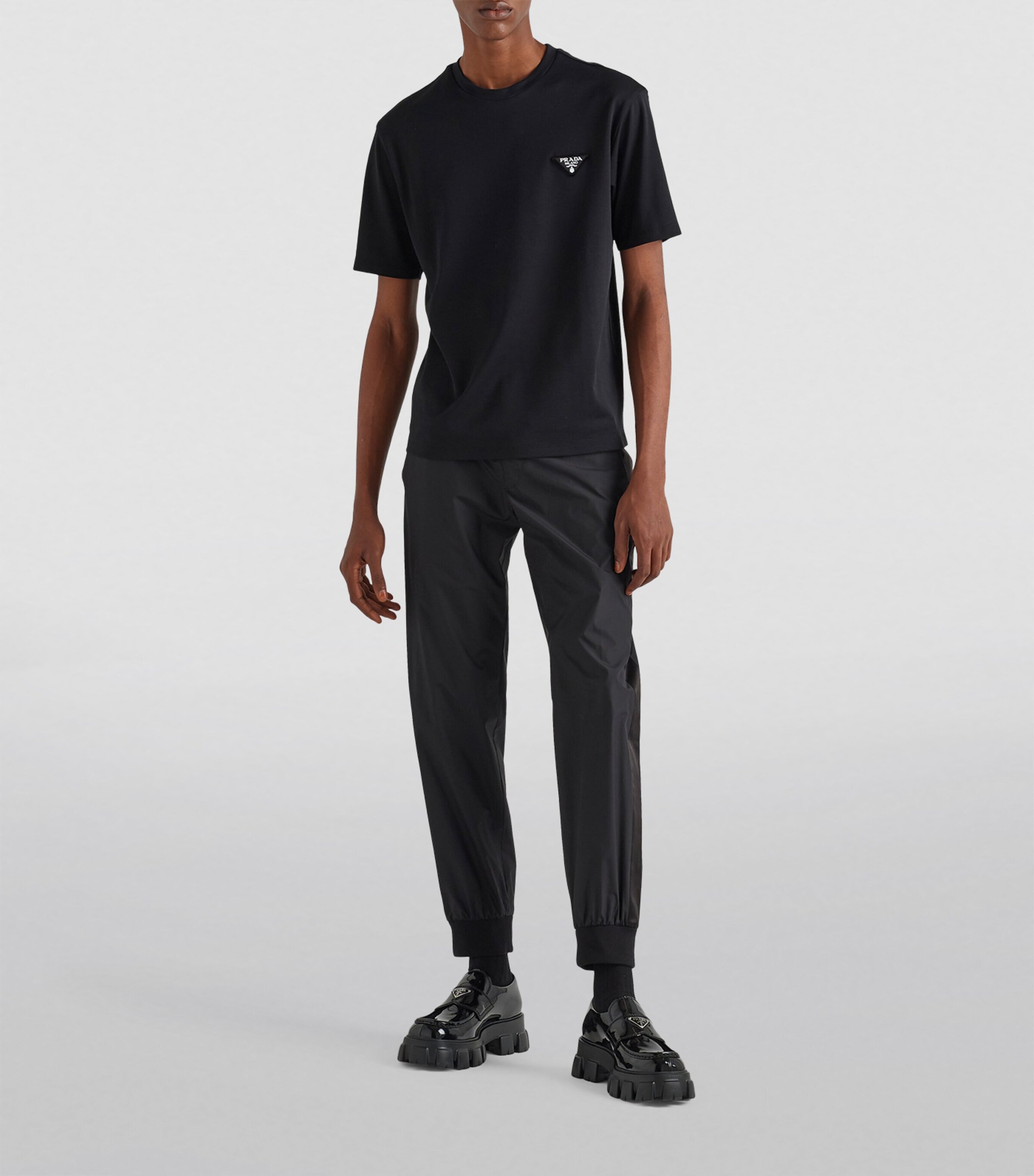 Prada Black Triangle-Patch T-Shirt | Harrods UK