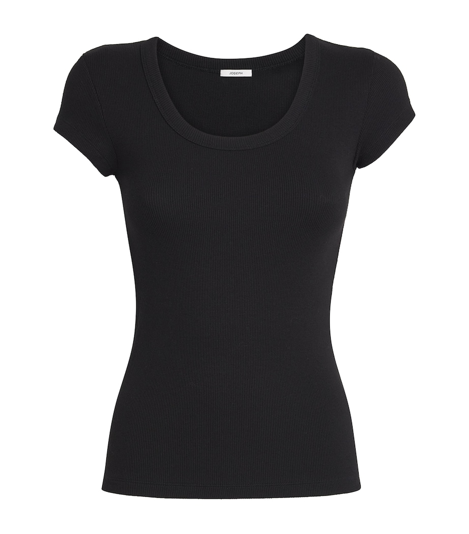 Stretch-Cotton Ribbed Saba Top BLACK Image 1