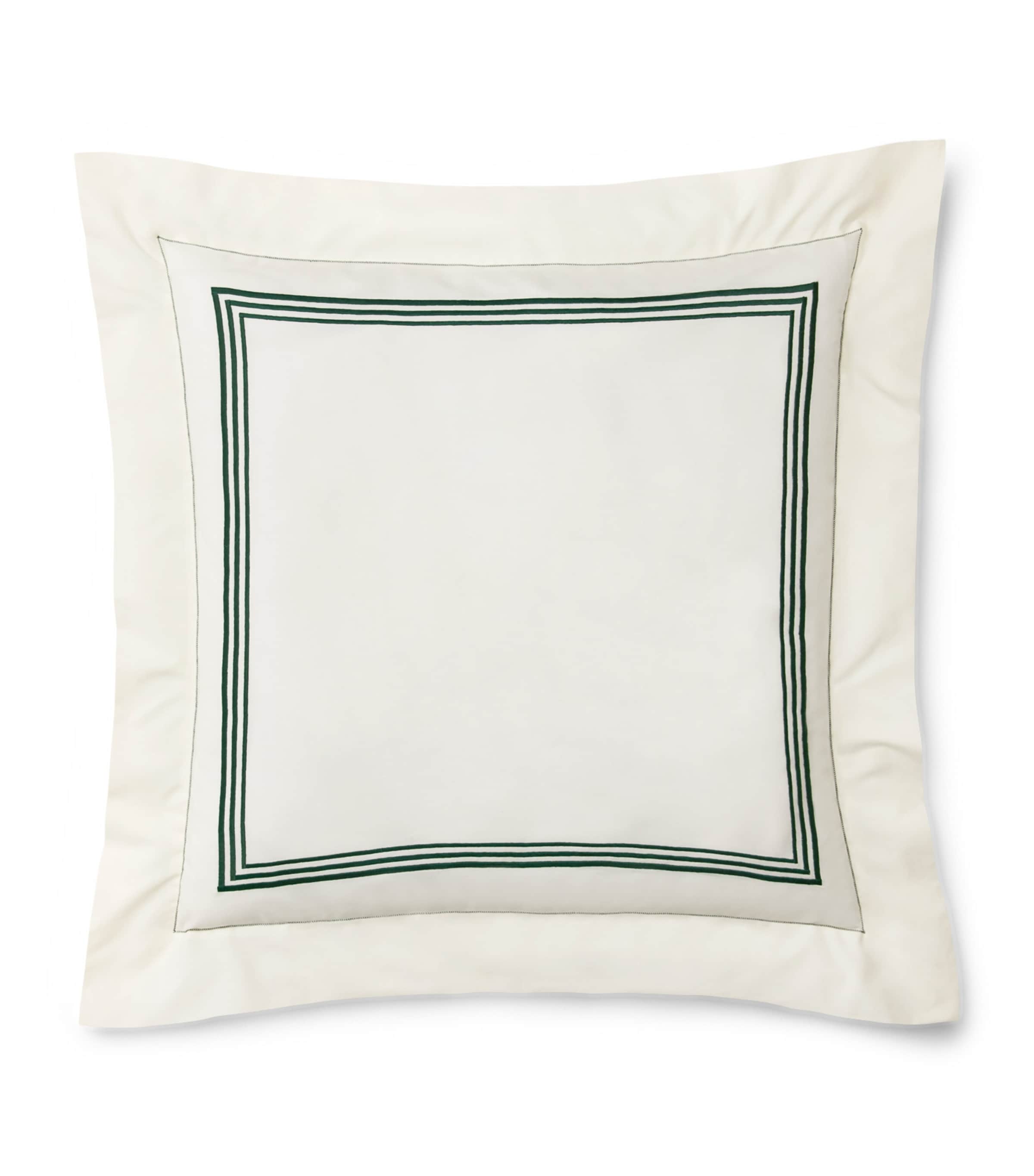 Pratesi Tre Righe Square Pillowcase (65cm x 65cm) Ivory/emerald Image 1