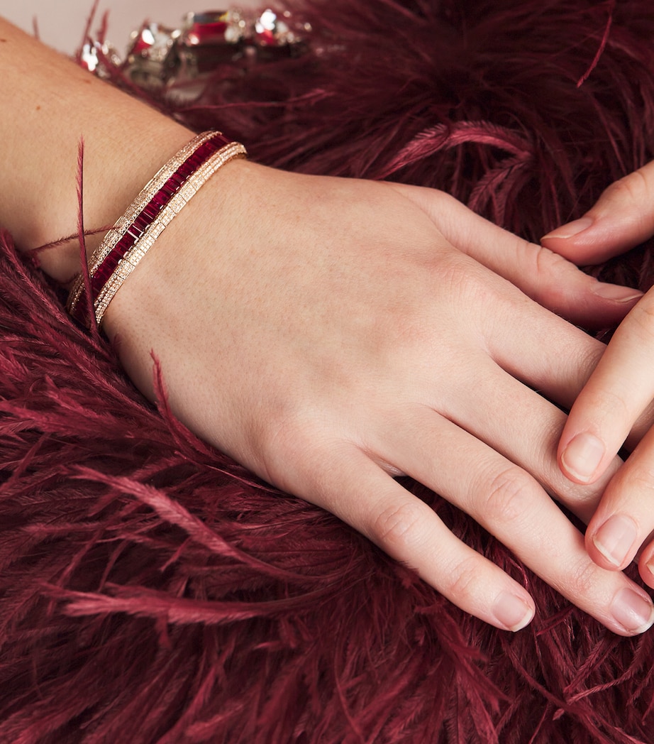 Yellow Gold, Diamond and Ruby Pavé Stretch Bracelet ROSE GOLD Image 2