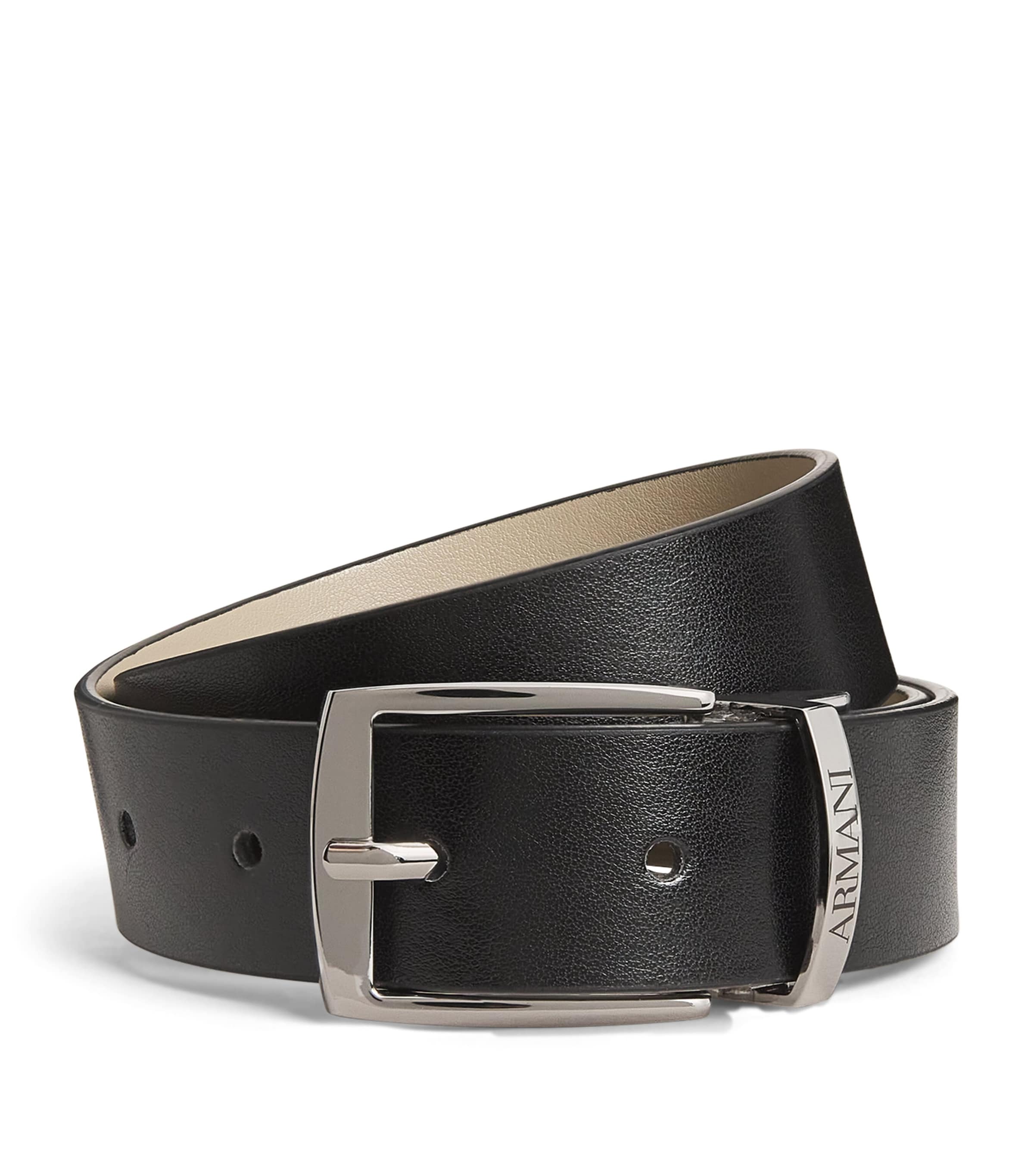 Shop Emporio Armani Faux Leather Monogram Belt In Black