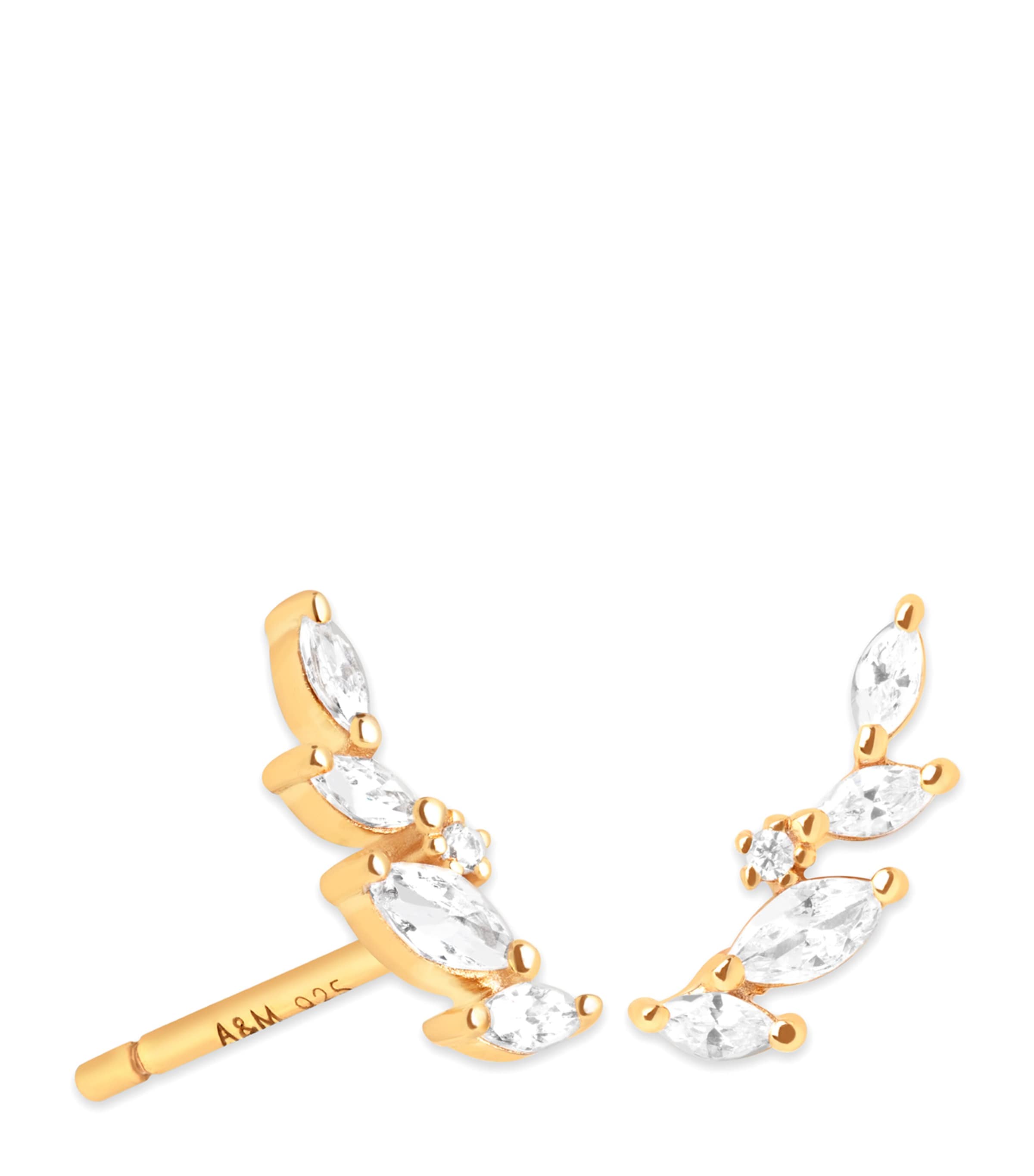 Astrid & Miyu Gold-plated Navette Crystal Climber Stud Earrings