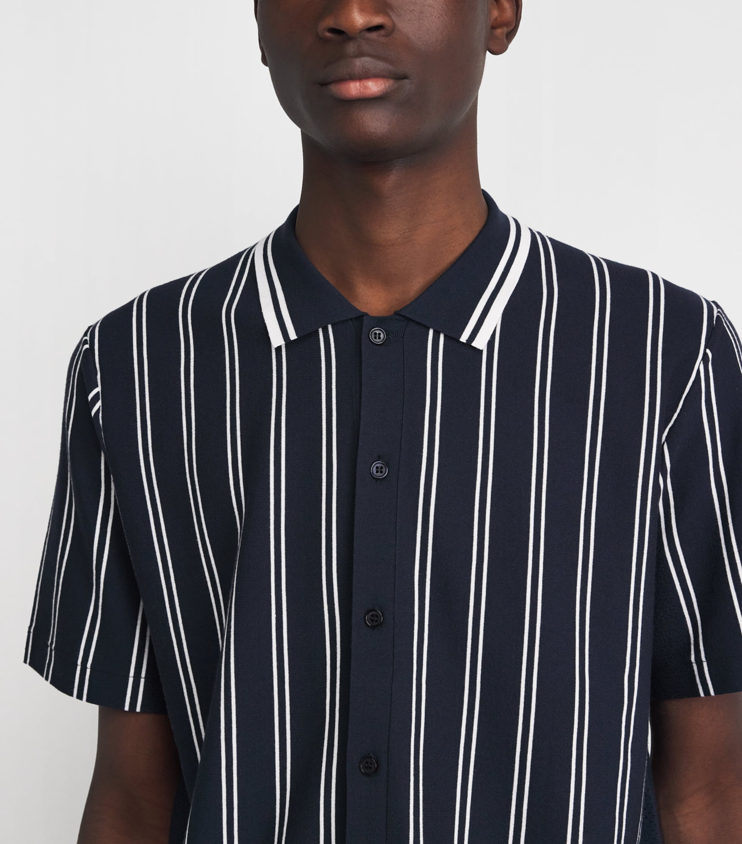 J Lindeberg Mens Stripe Rue Short-Sleeve Shirt Jl Navy Image 3