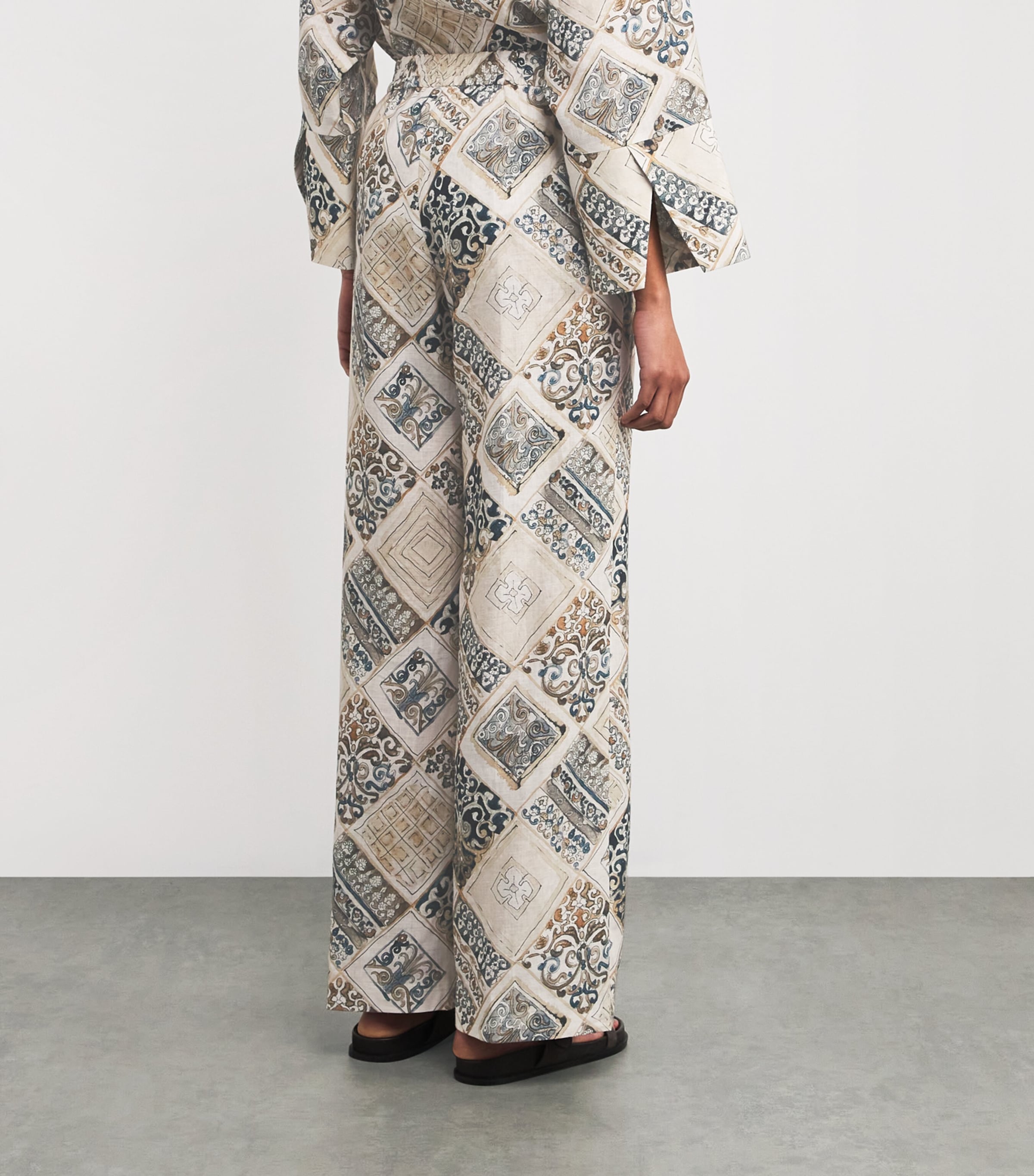 Linen Printed Palazzo Trousers SABBIA Image 4