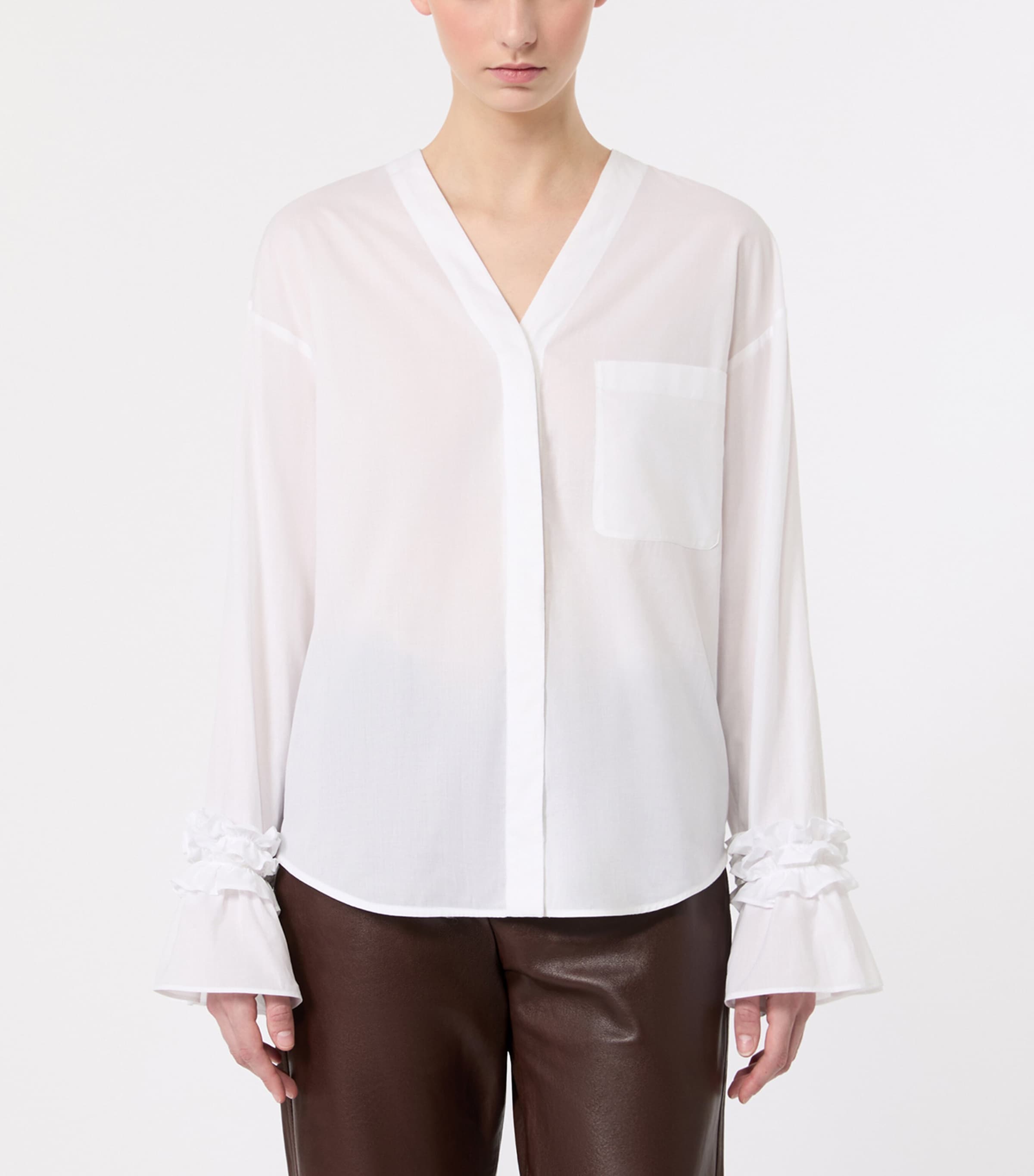 Max Mara Womens Ruffle-Trim Shirt White Image 3