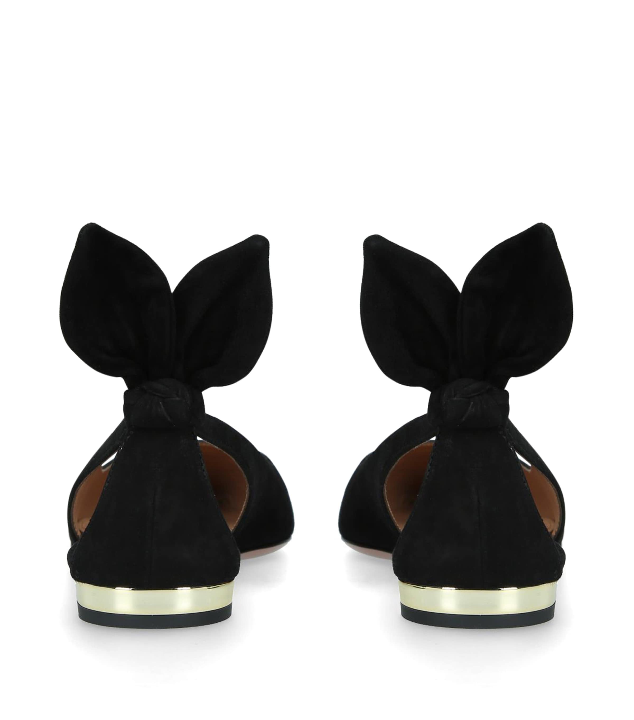 Suede Bow Tie Ballet Flats BLACK Image 6