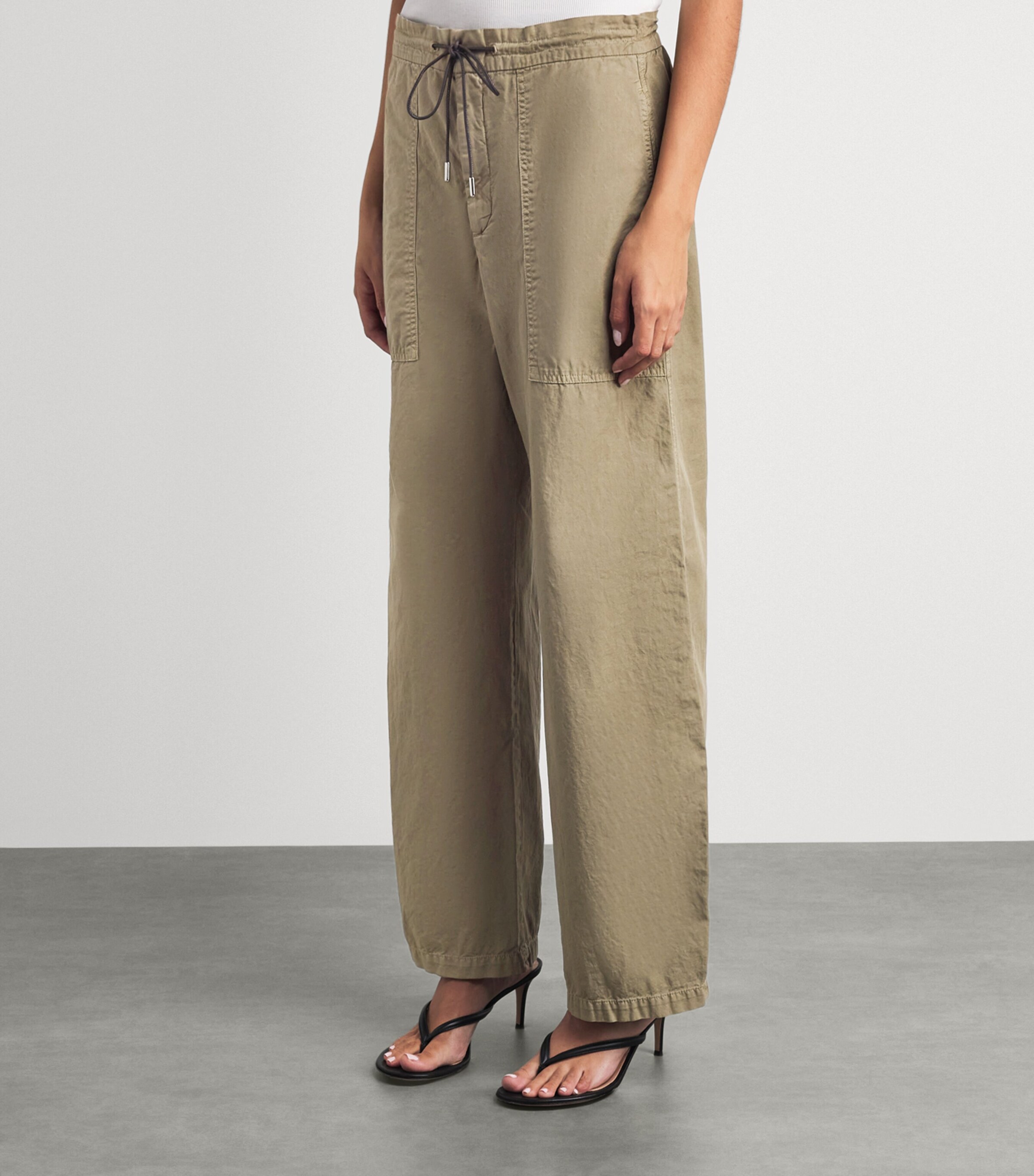 FRAME Drawstring The Gallery Wide-Leg Trousers Army Image 4