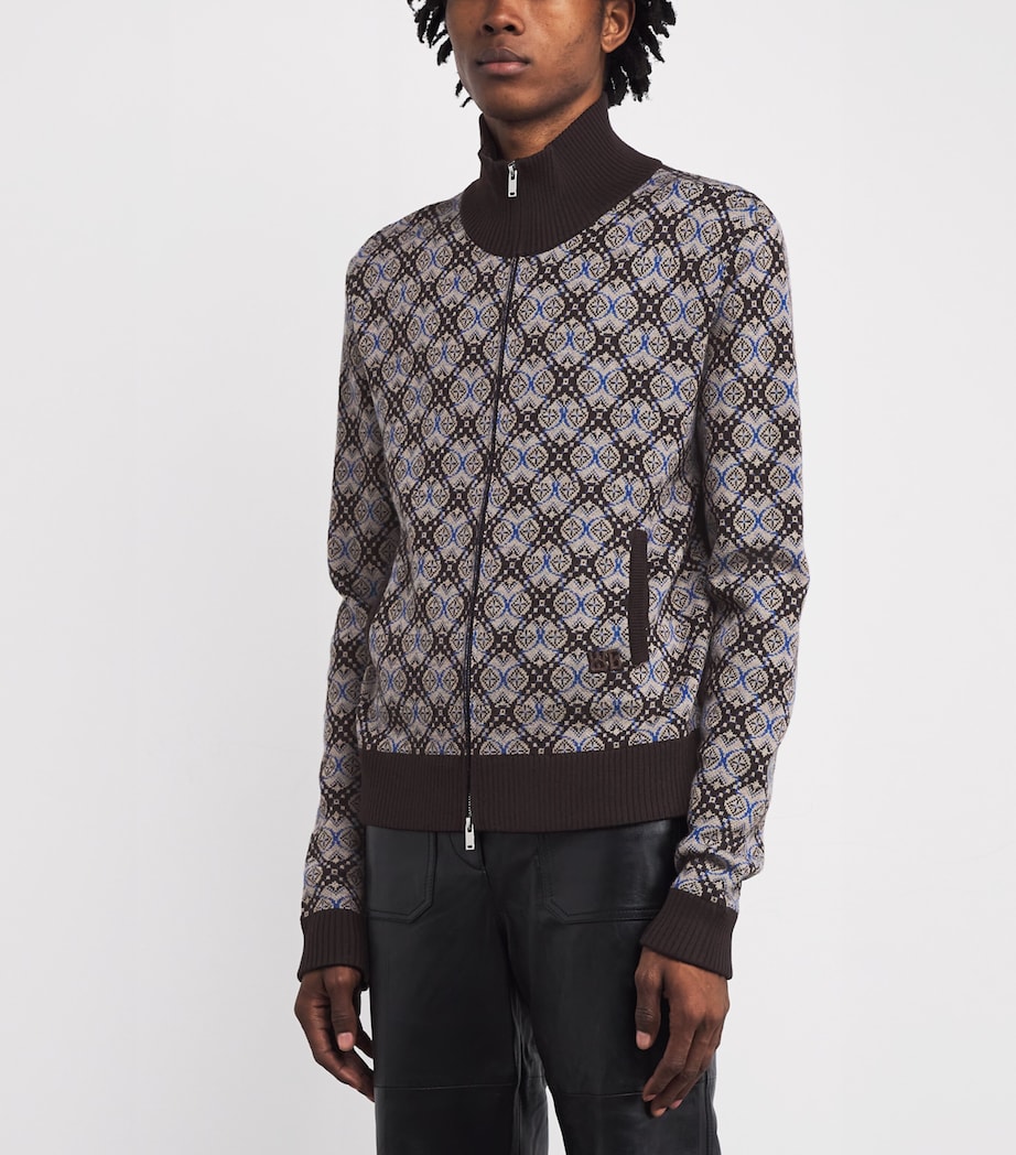 Geometric Reverie Zip-Up Sweater BROWN / GREY / BLUE Image 3