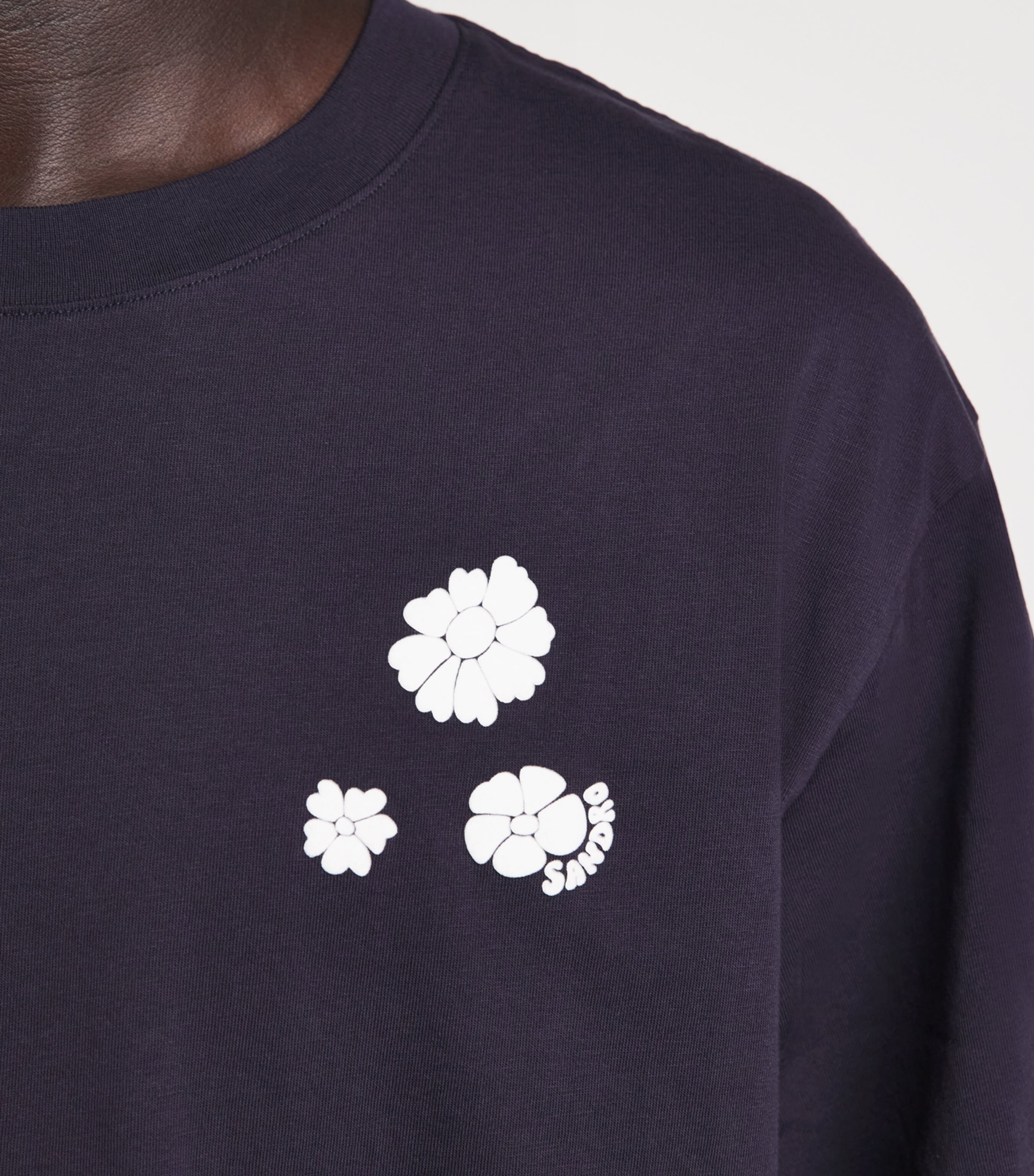 Sandro Paris Mens Cotton Flower Print T-Shirt Navy Blue Image 3