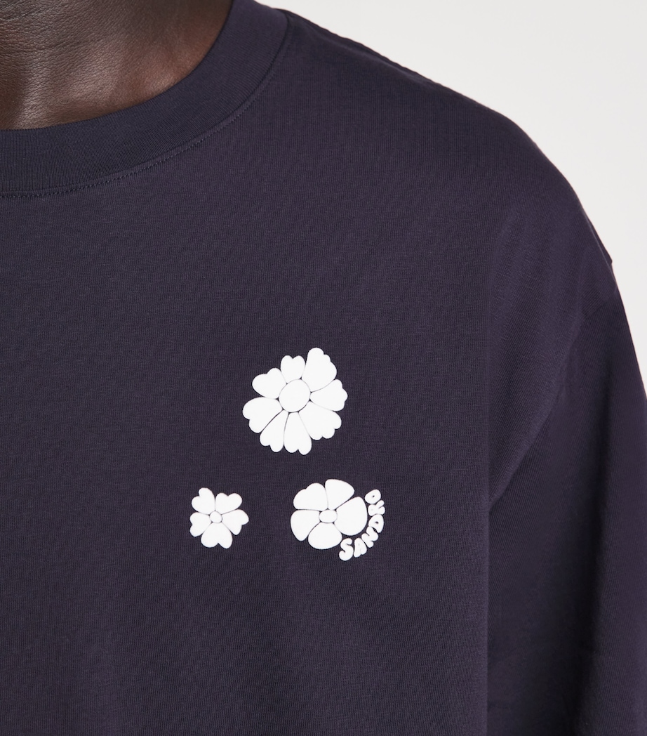 Sandro Paris Mens Cotton Flower Print T-Shirt Navy Blue Image 3
