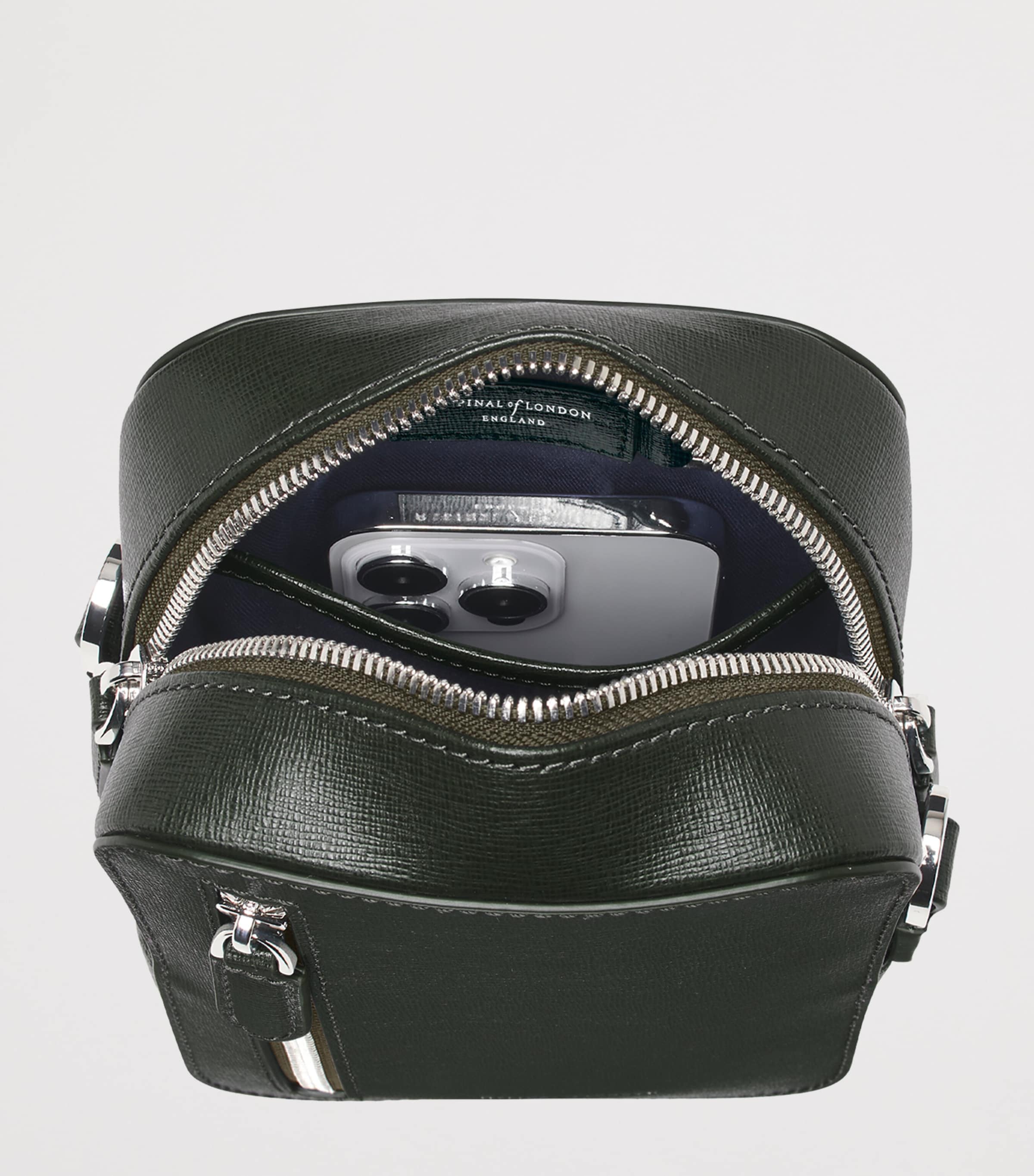 Aspinal Of London Leather Reporter North South Cross-Body Bag Forestgreen Image 5